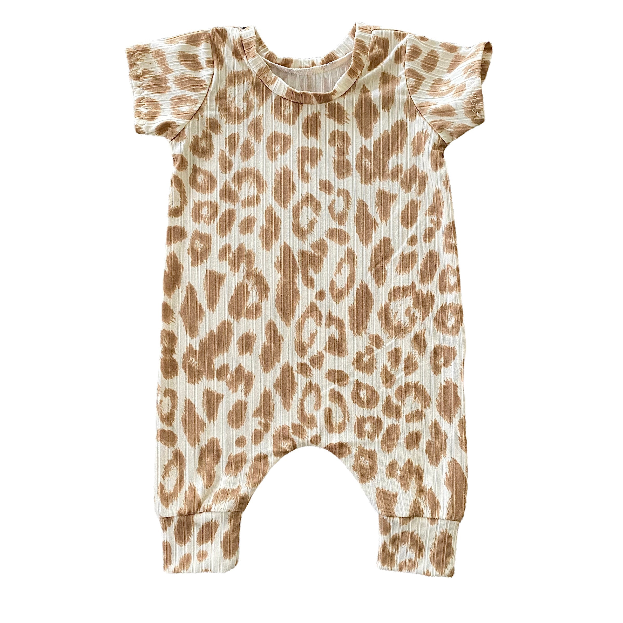 Taupe Cream Leopard Ribbed Harem Romper