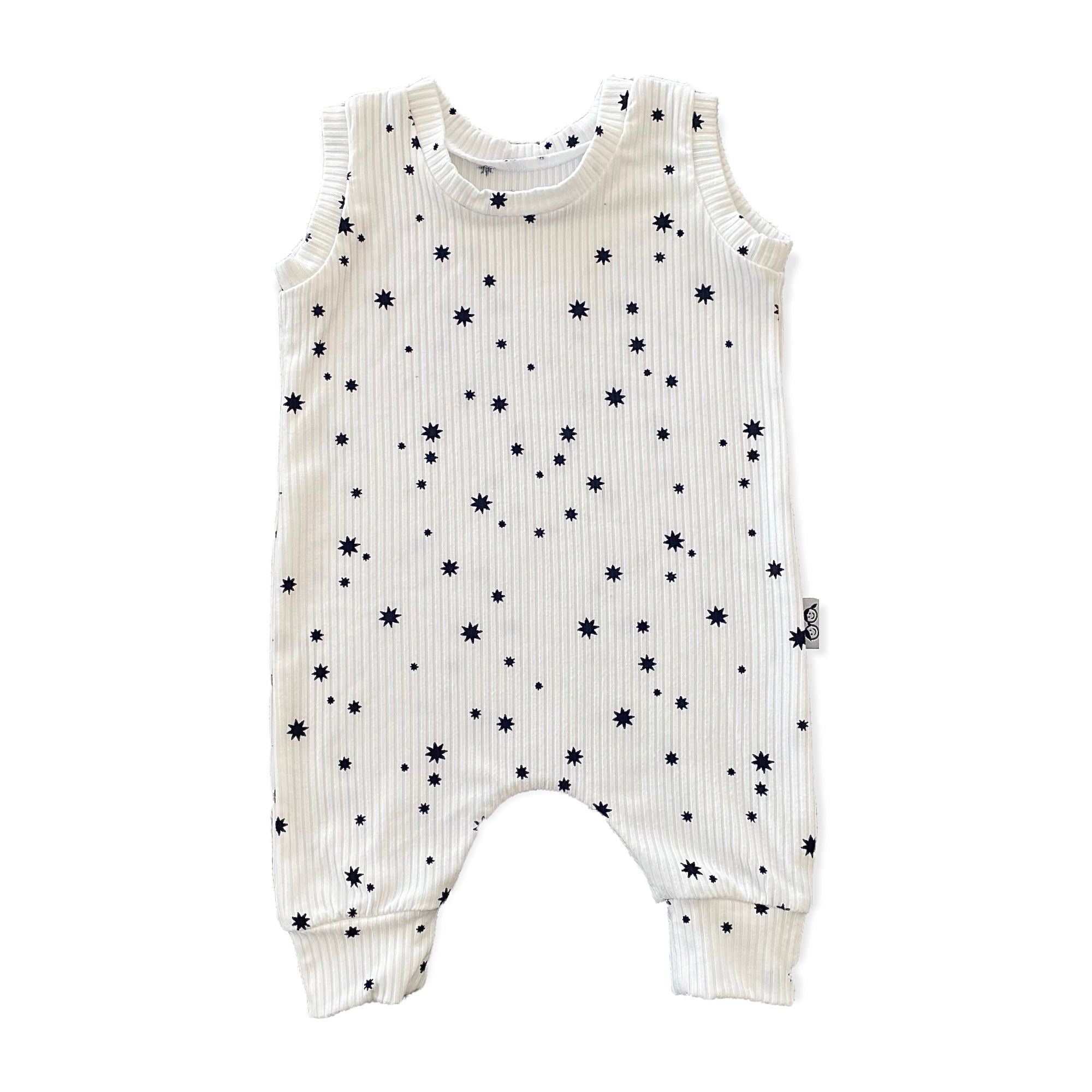 My Lucky Stars on White Ribbed Harem Romper