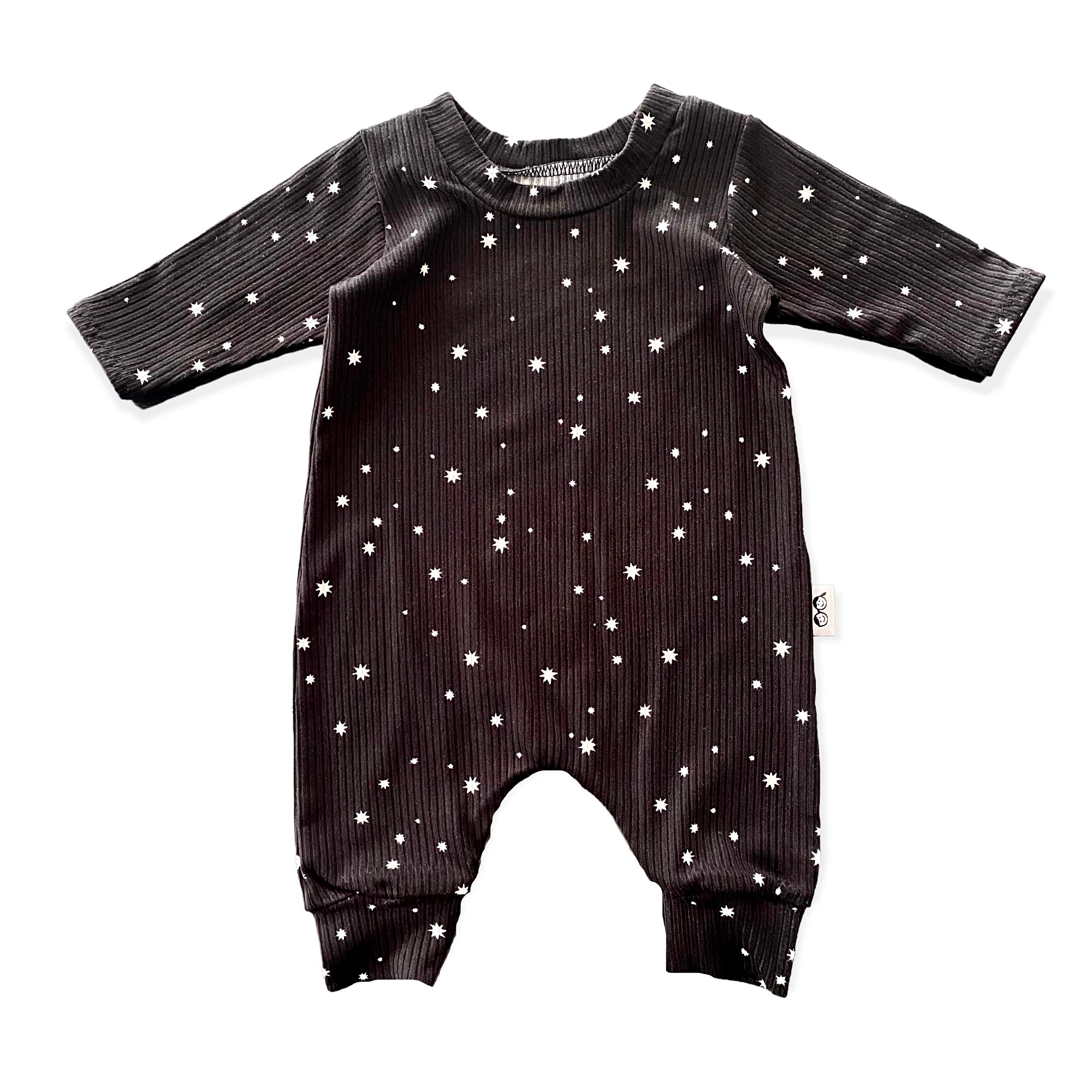 My Lucky Stars on Black Ribbed Harem Romper