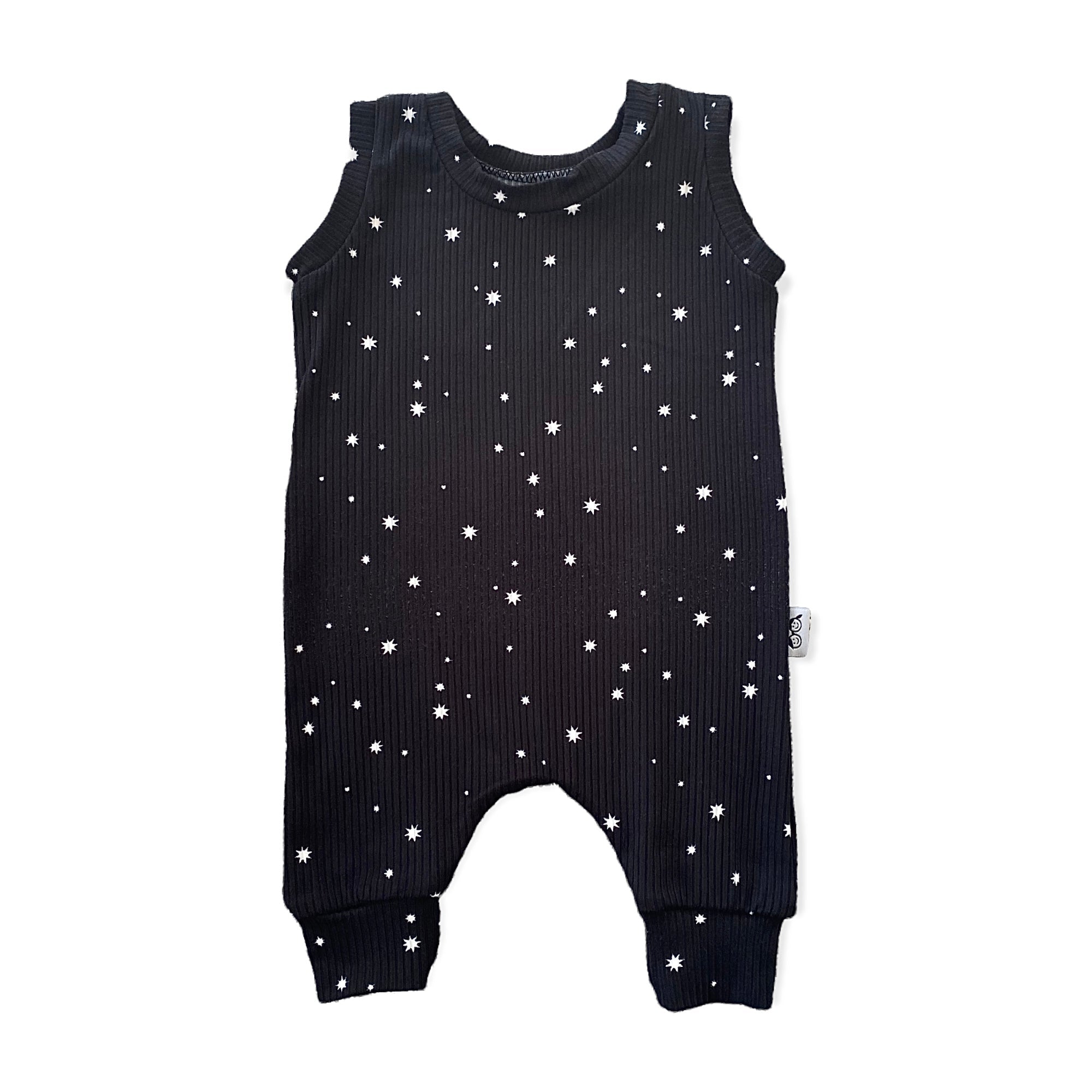 My Lucky Stars on Black Ribbed Harem Romper