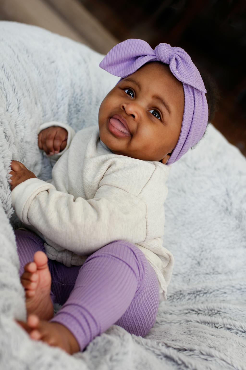 Baby Girl in Lavender Ribbed Leggings