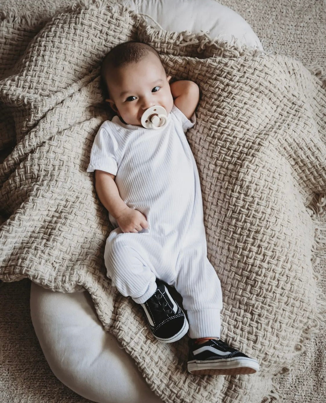 White Rib Harem Short-Sleeve Romper