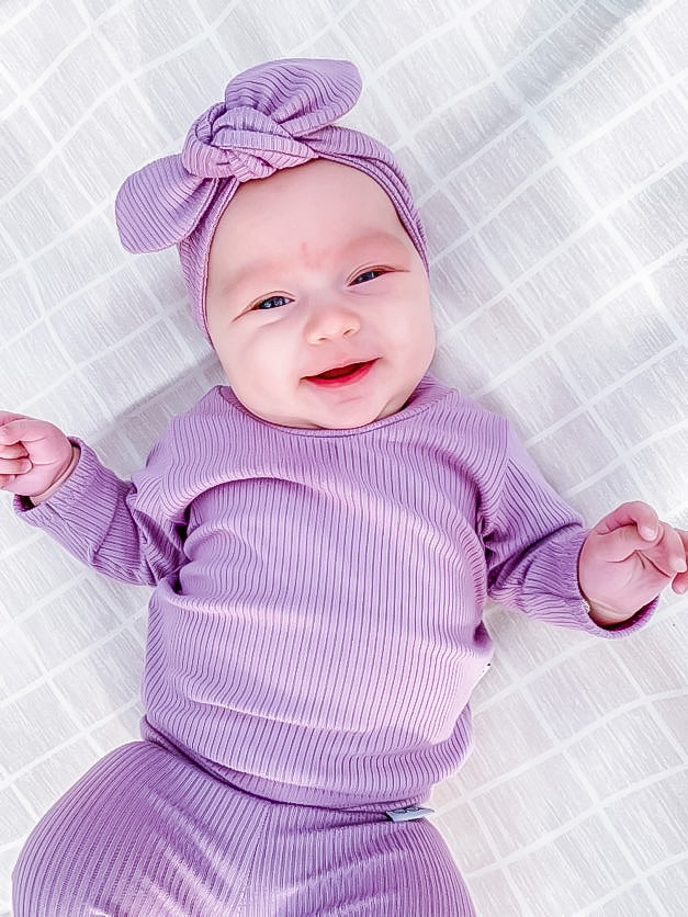 Baby Girl in Lavender Ribbed Lounge Set