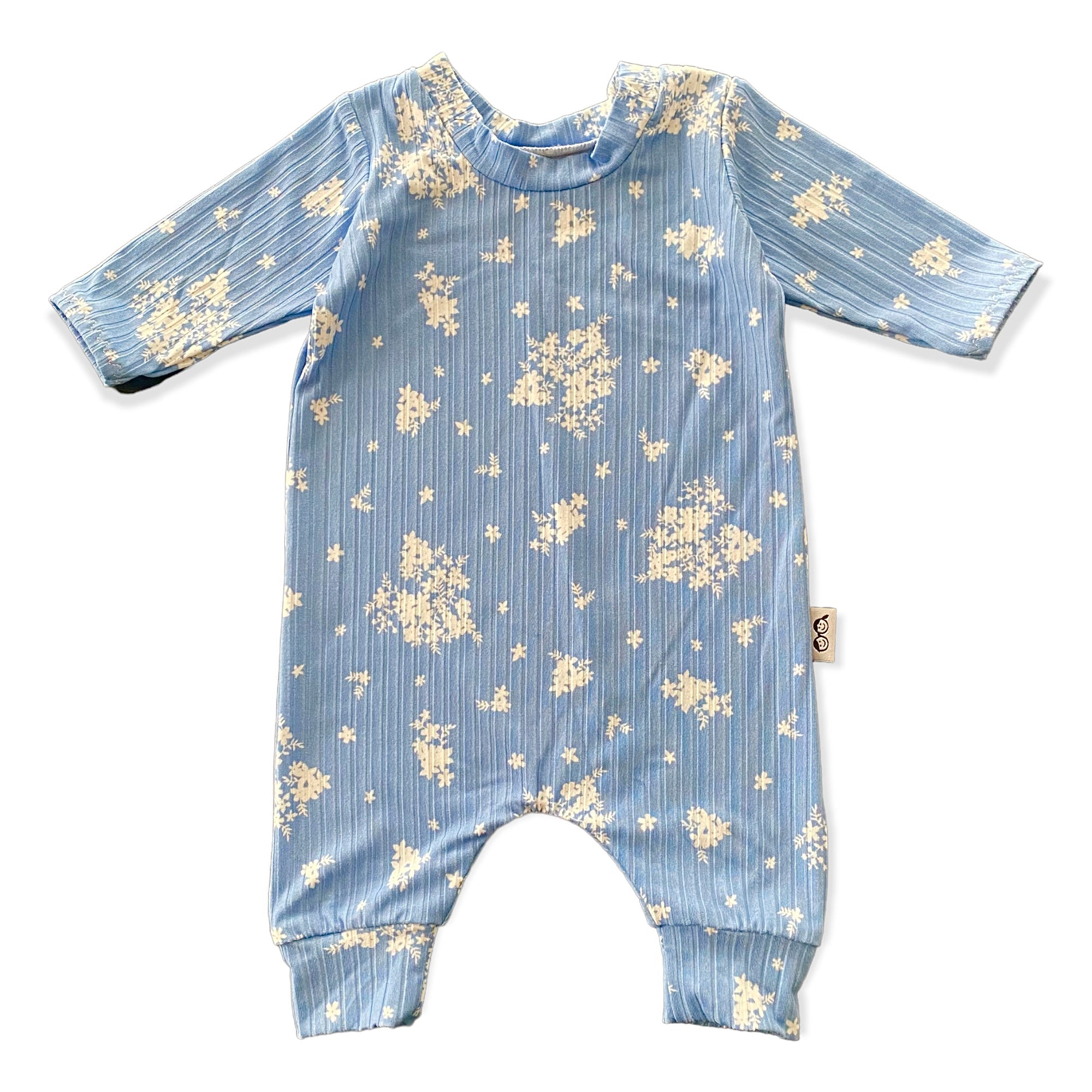 Minimal Floral Blue Ribbed Harem Romper