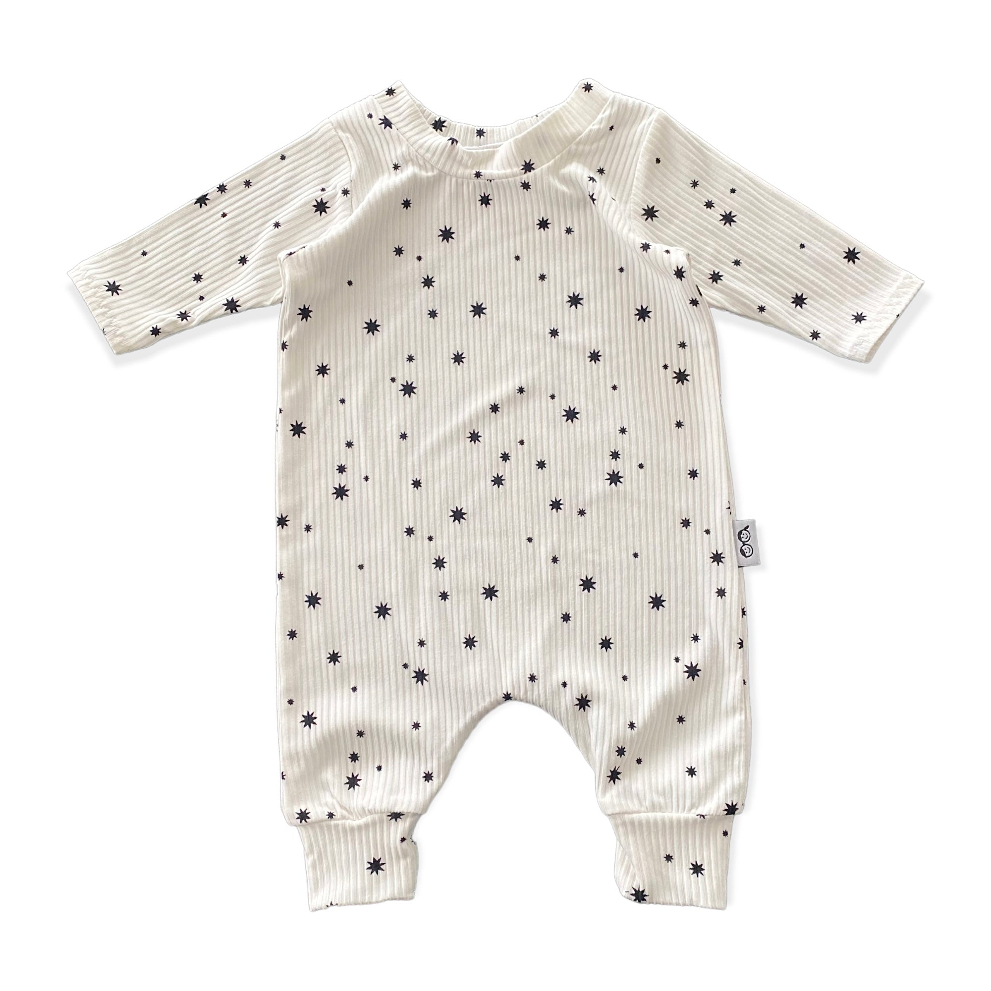 My Lucky Stars on White Ribbed Harem Romper