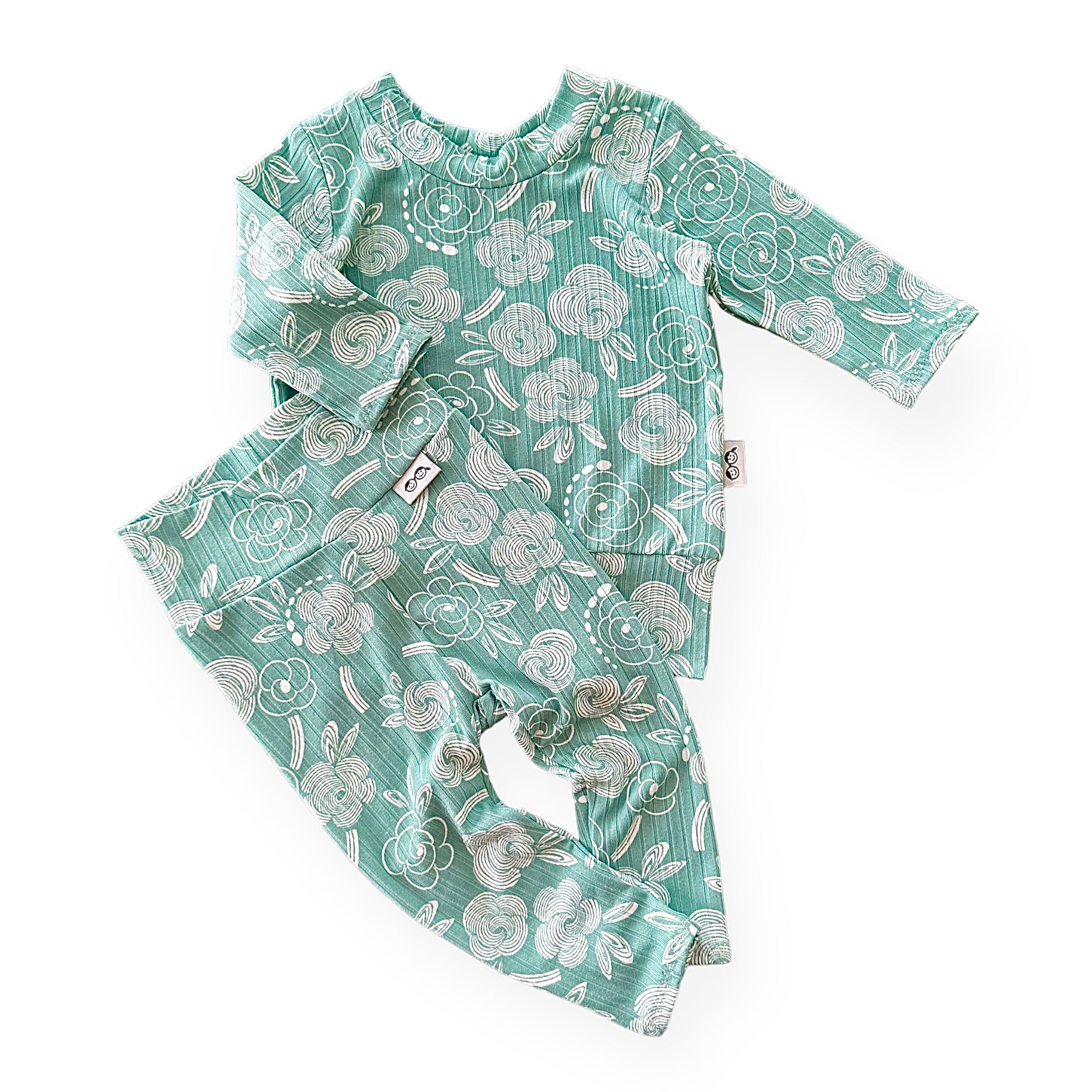 Geo Flowers Seafoam Ribbed Lounge Set