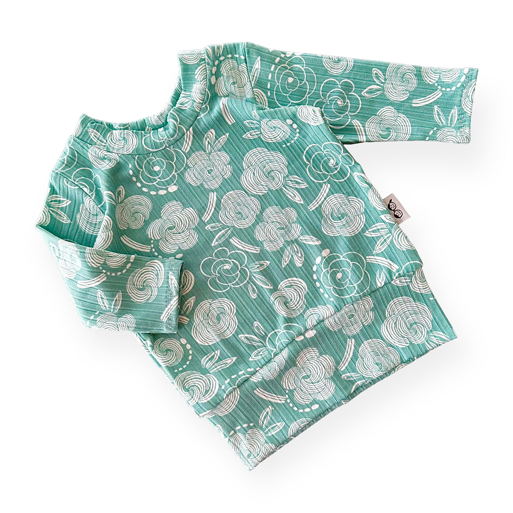 Geo Flowers Seafoam Ribbed Lounge Top