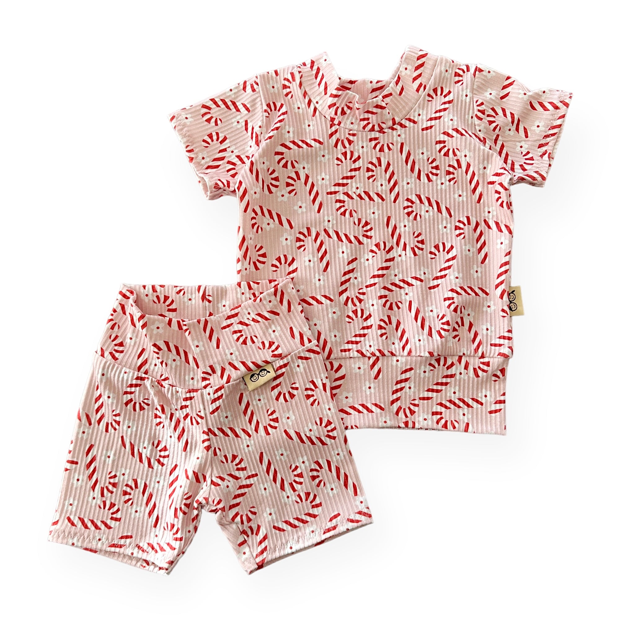 Pink Candy Canes Biker Shorts Lounge Set