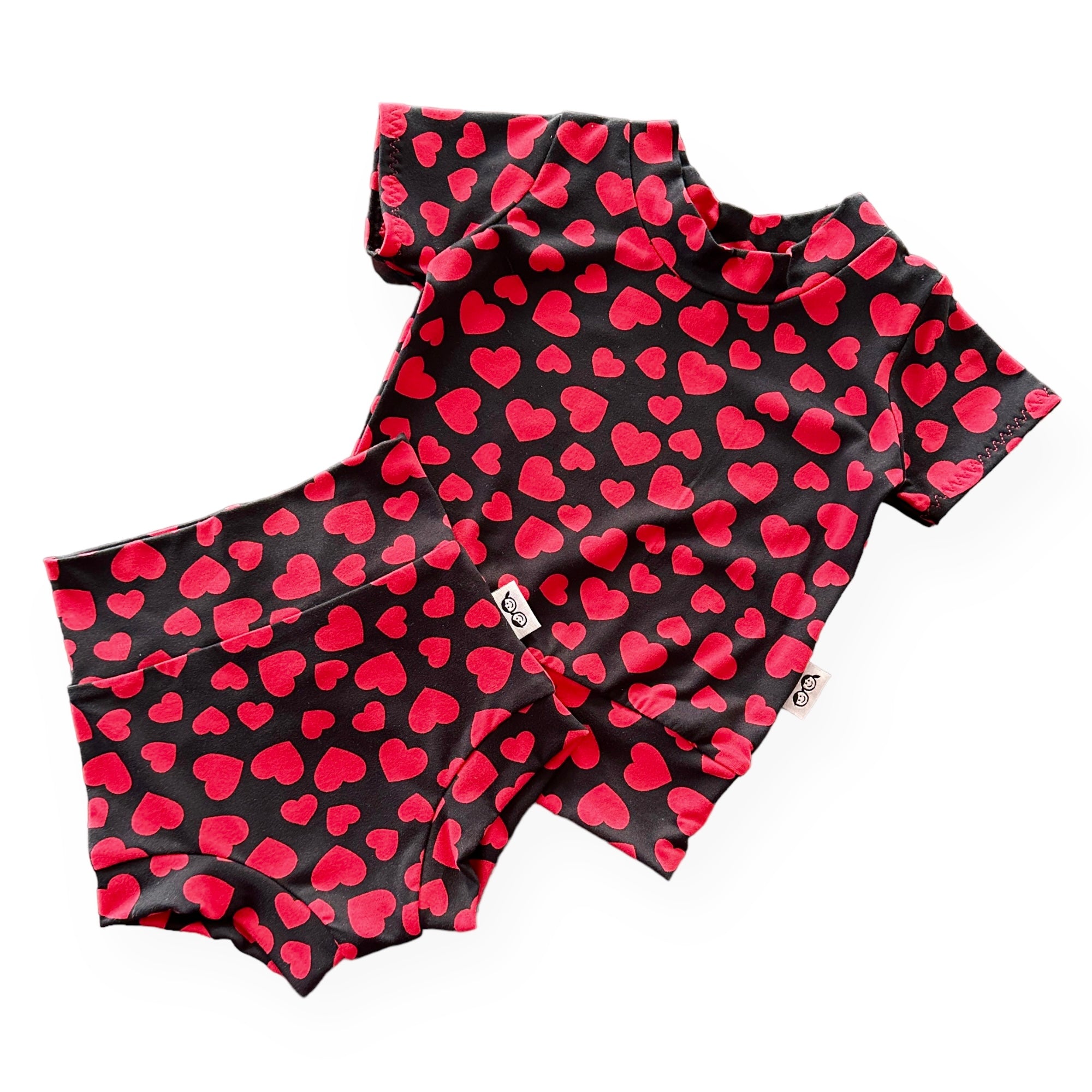 Red Hearts on Black Summer Lounge Set