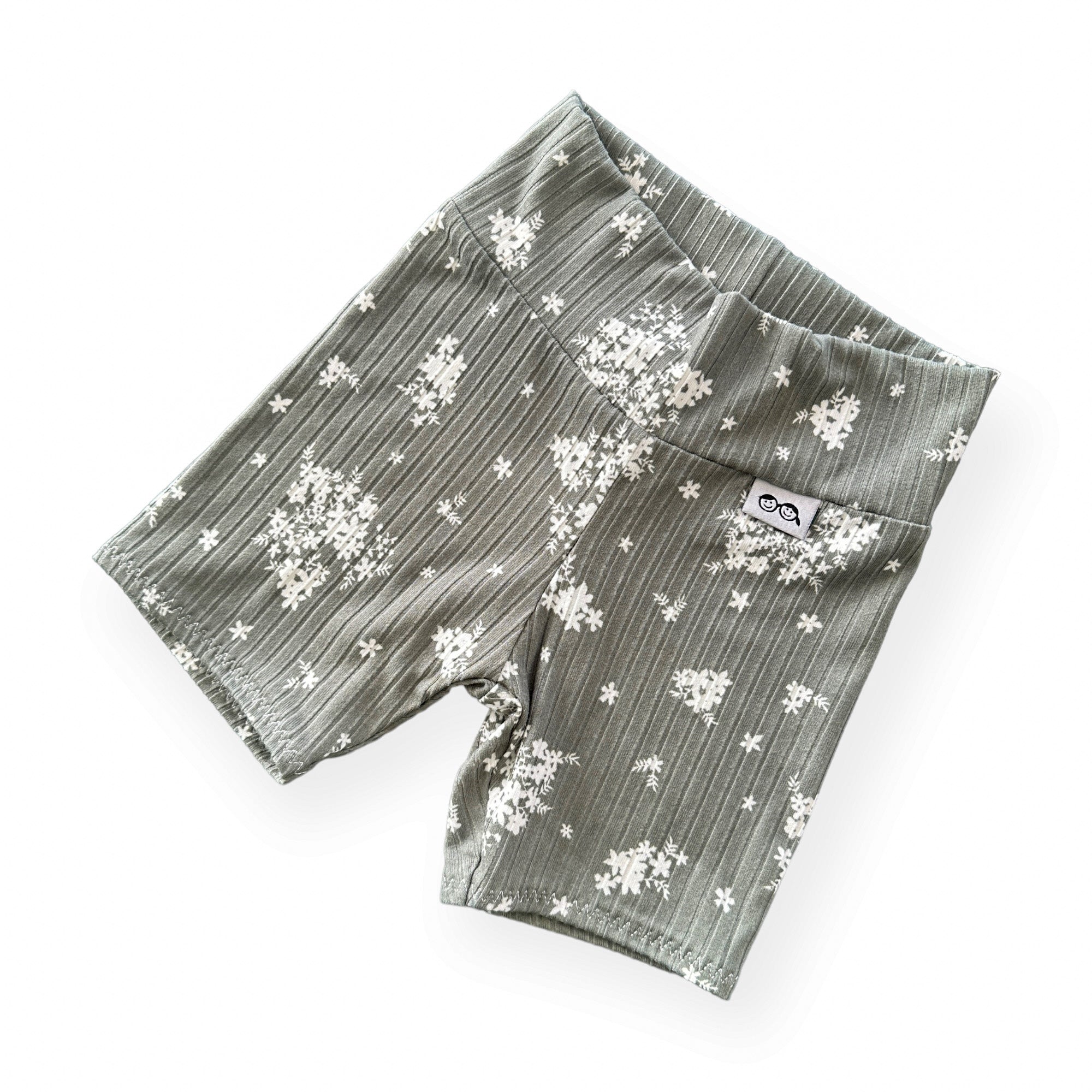 Minimal Floral Olive Ribbed Biker Shorts