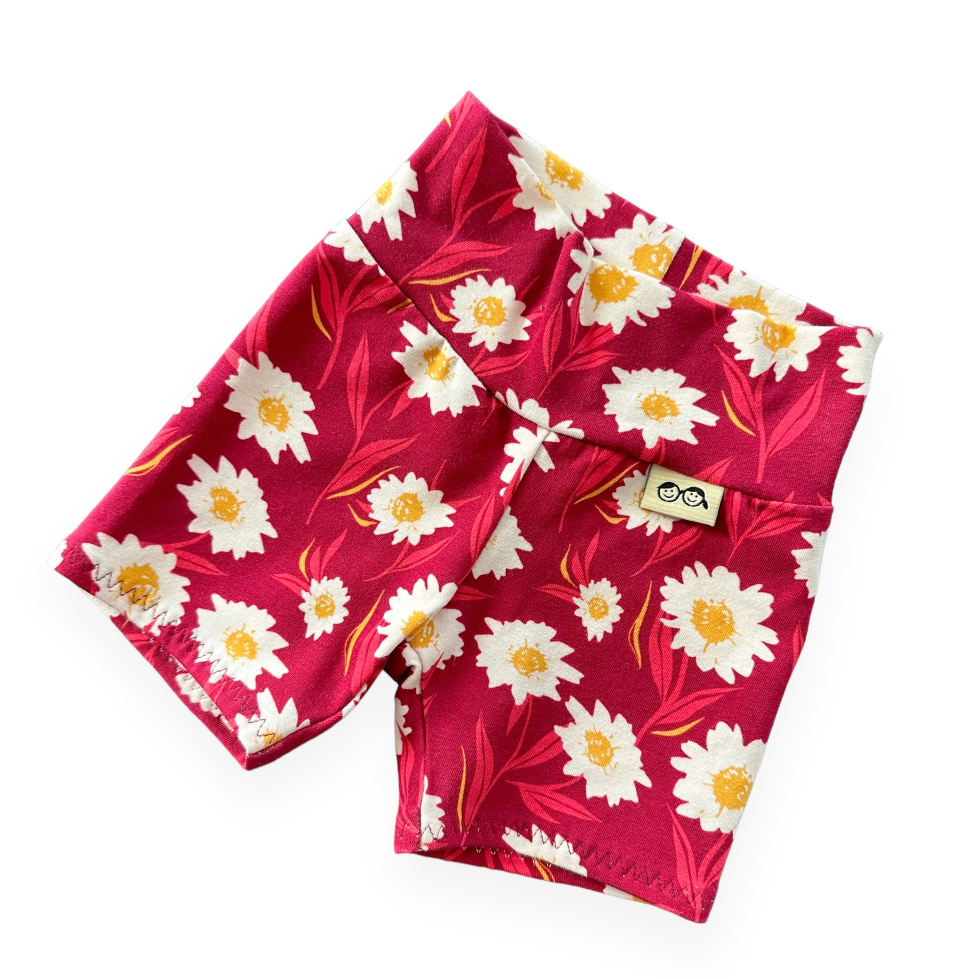 Mums Flowers on Burgundy Biker Shorts