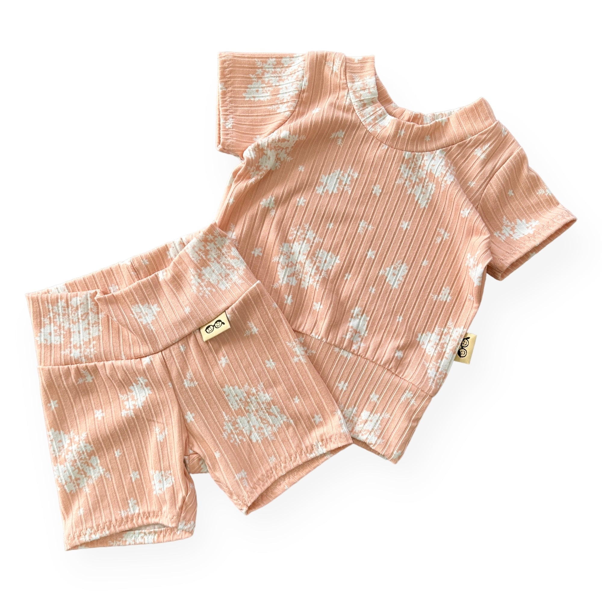 Minimal Floral Blush Ribbed Biker Shorts Lounge Set