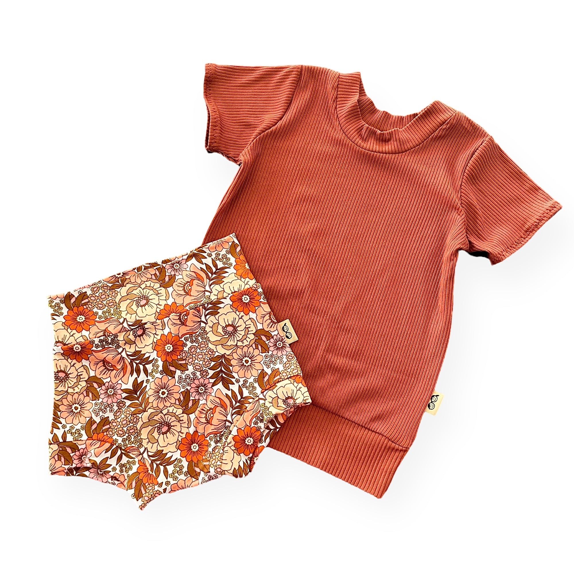 Rust ribbed and Neutral Boho Floral Summer Lounge Set