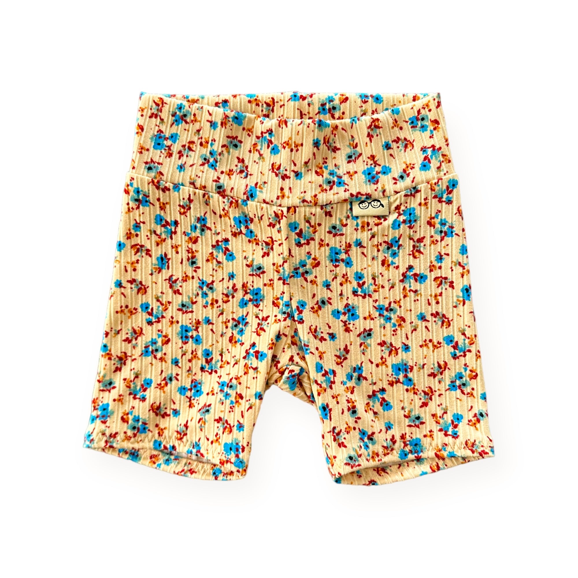 Dainty Floral on Yellow Ribbed Biker Shorts Lounge Set