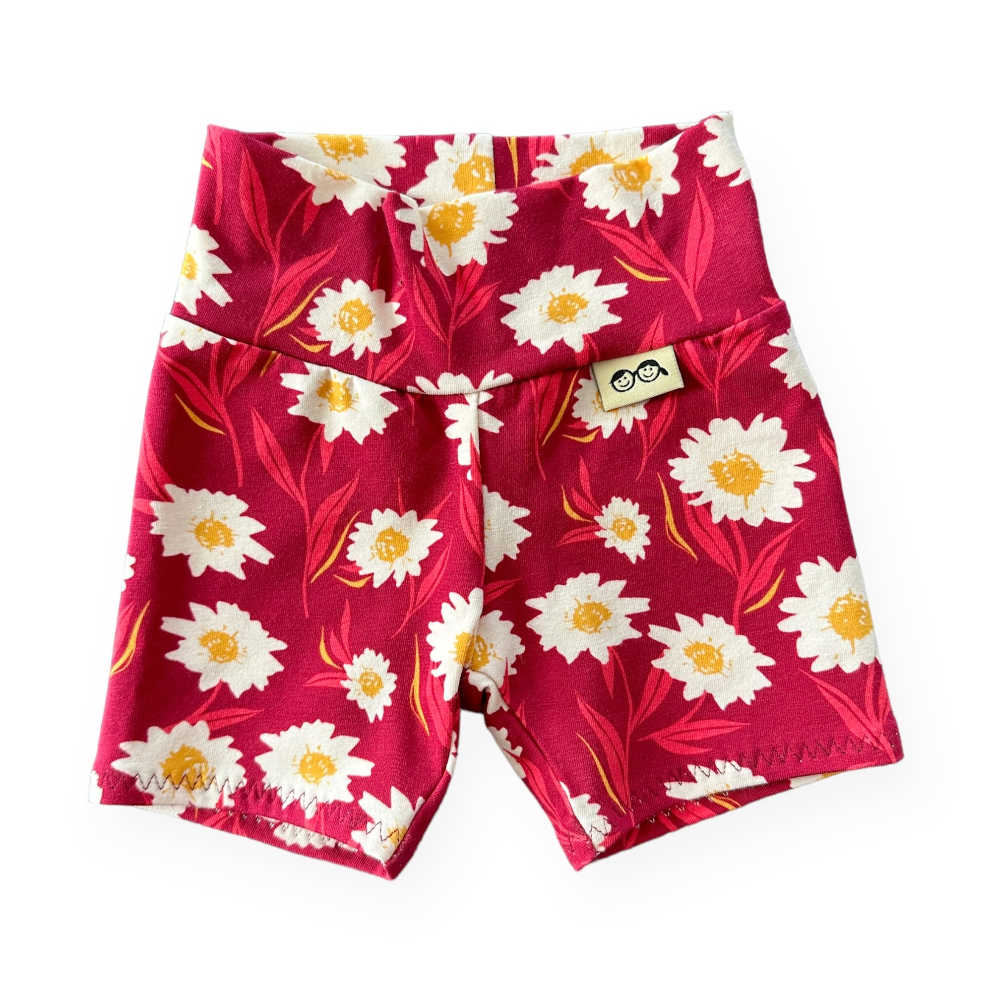 Mums Flowers on Burgundy Biker Shorts