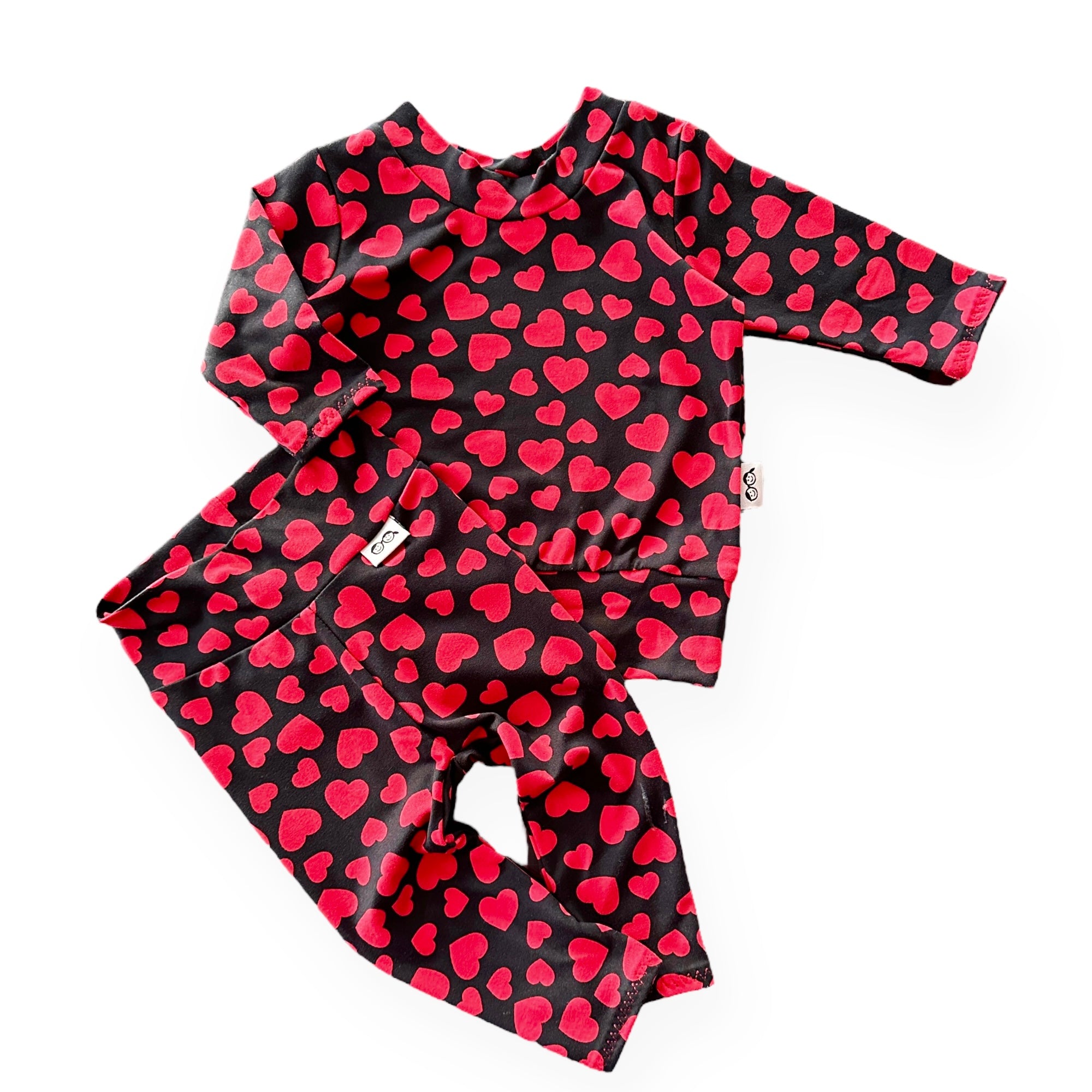 Red Hearts on Black Lounge Set