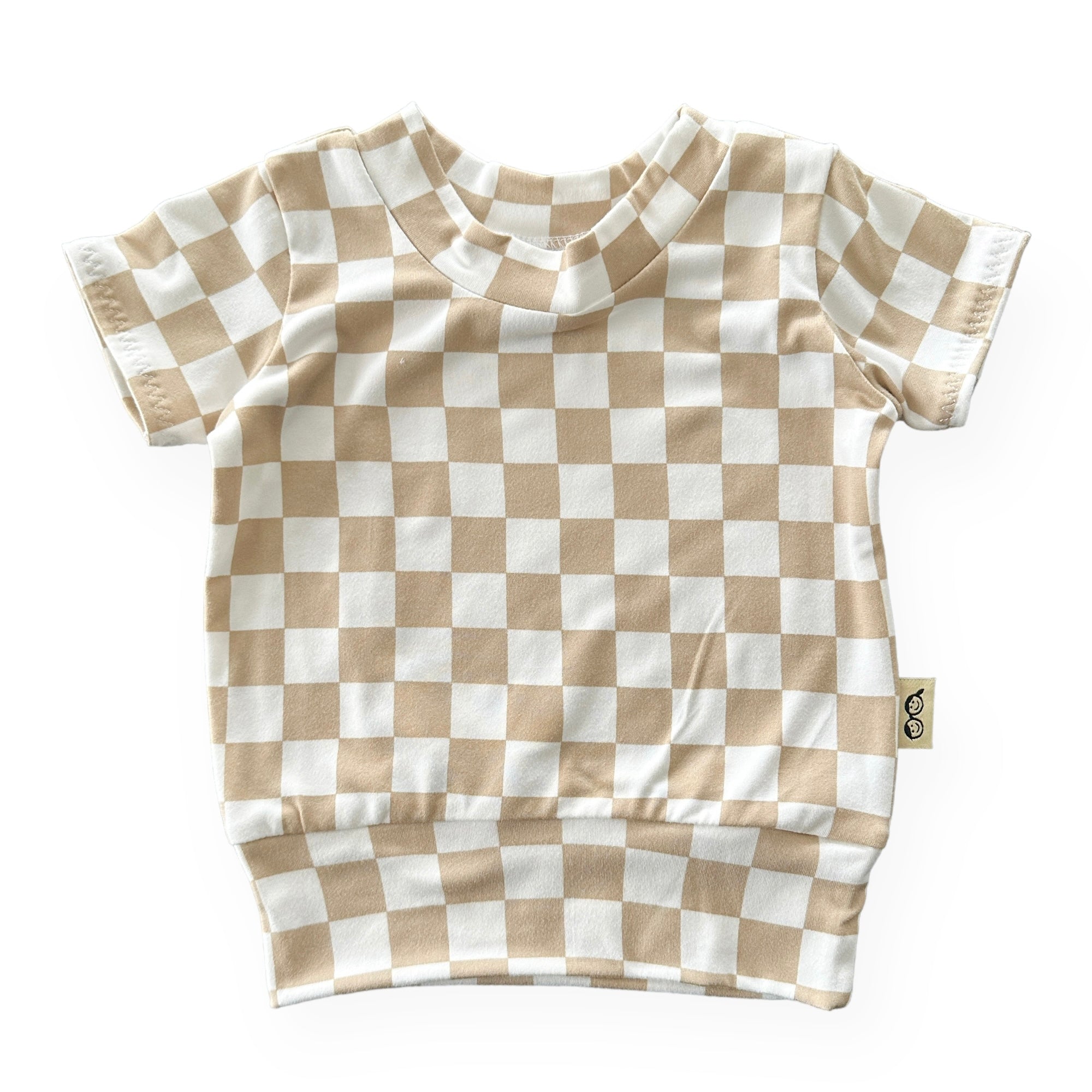 Taupe Retro Checkered Biker Shorts Lounge Set