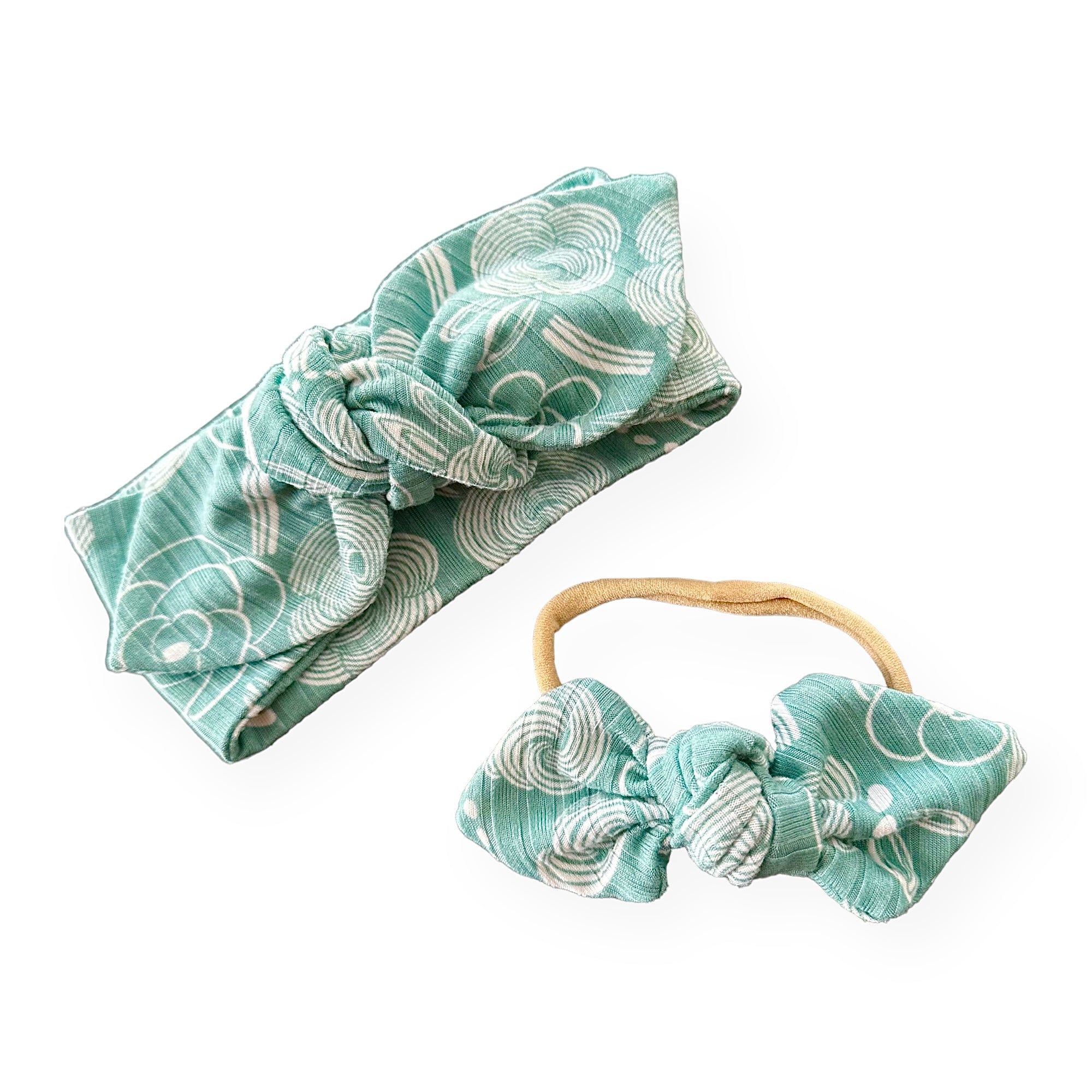 Geo Flowers Seafoam Ribbed Headbands