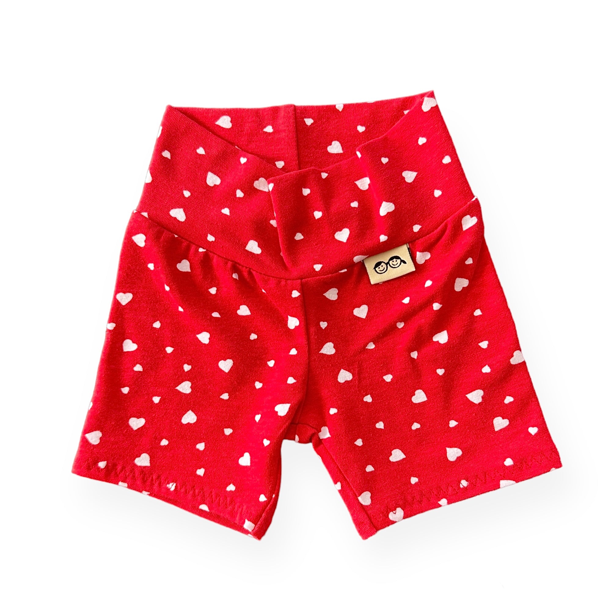 White Dainty Hearts on Red Biker Shorts