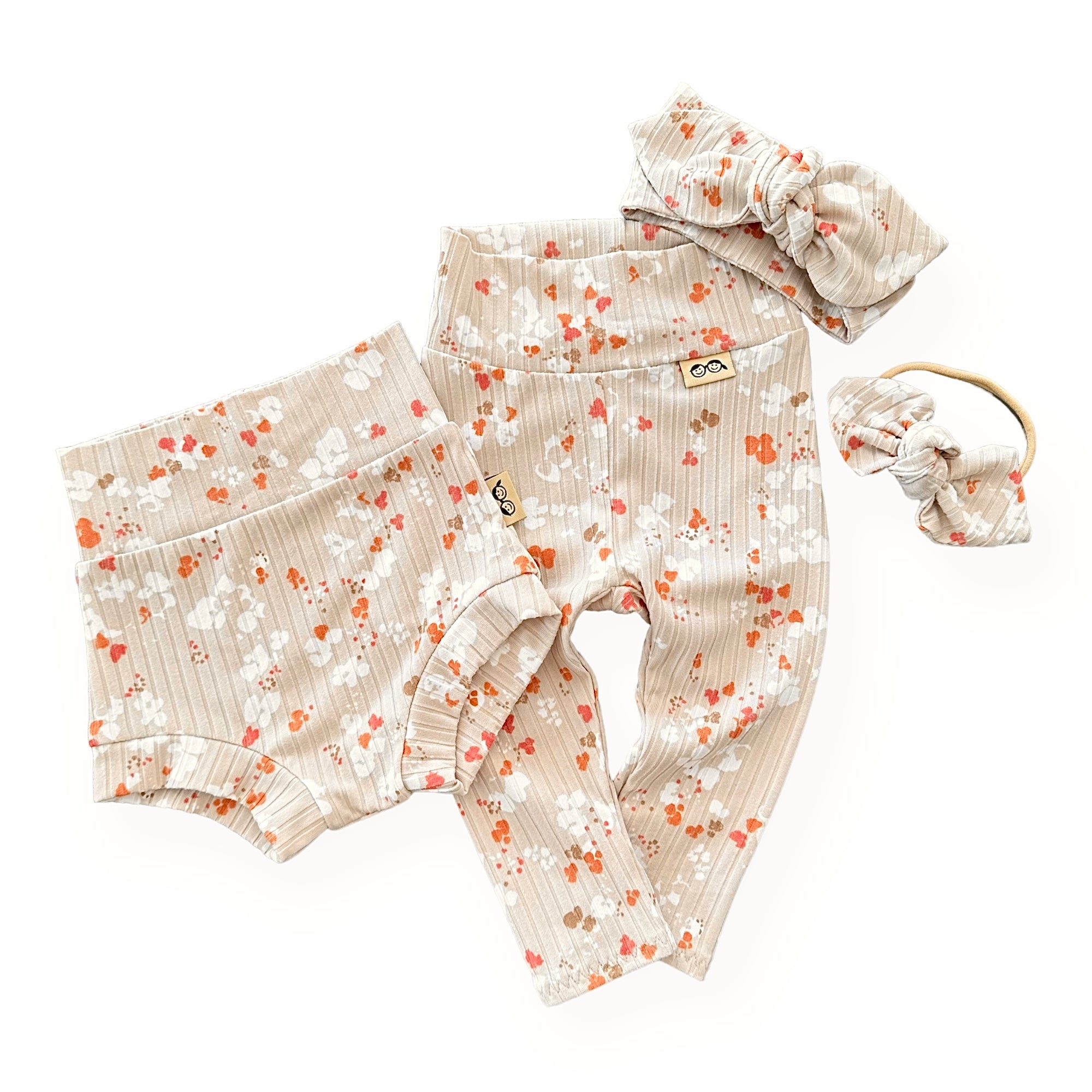 Floral Latte Ribbed Bummies and/or Headbands