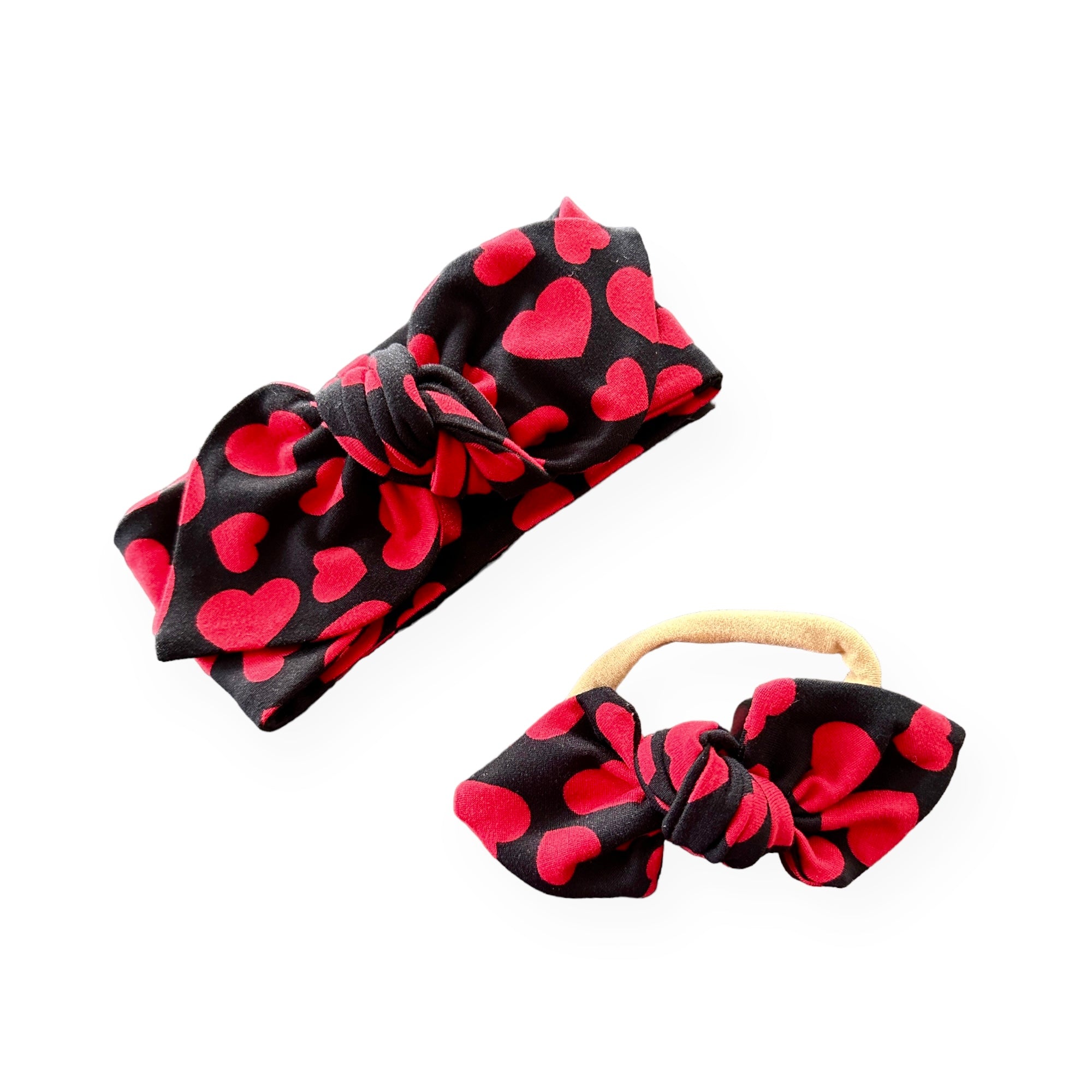 Red Hearts on Black Headbands