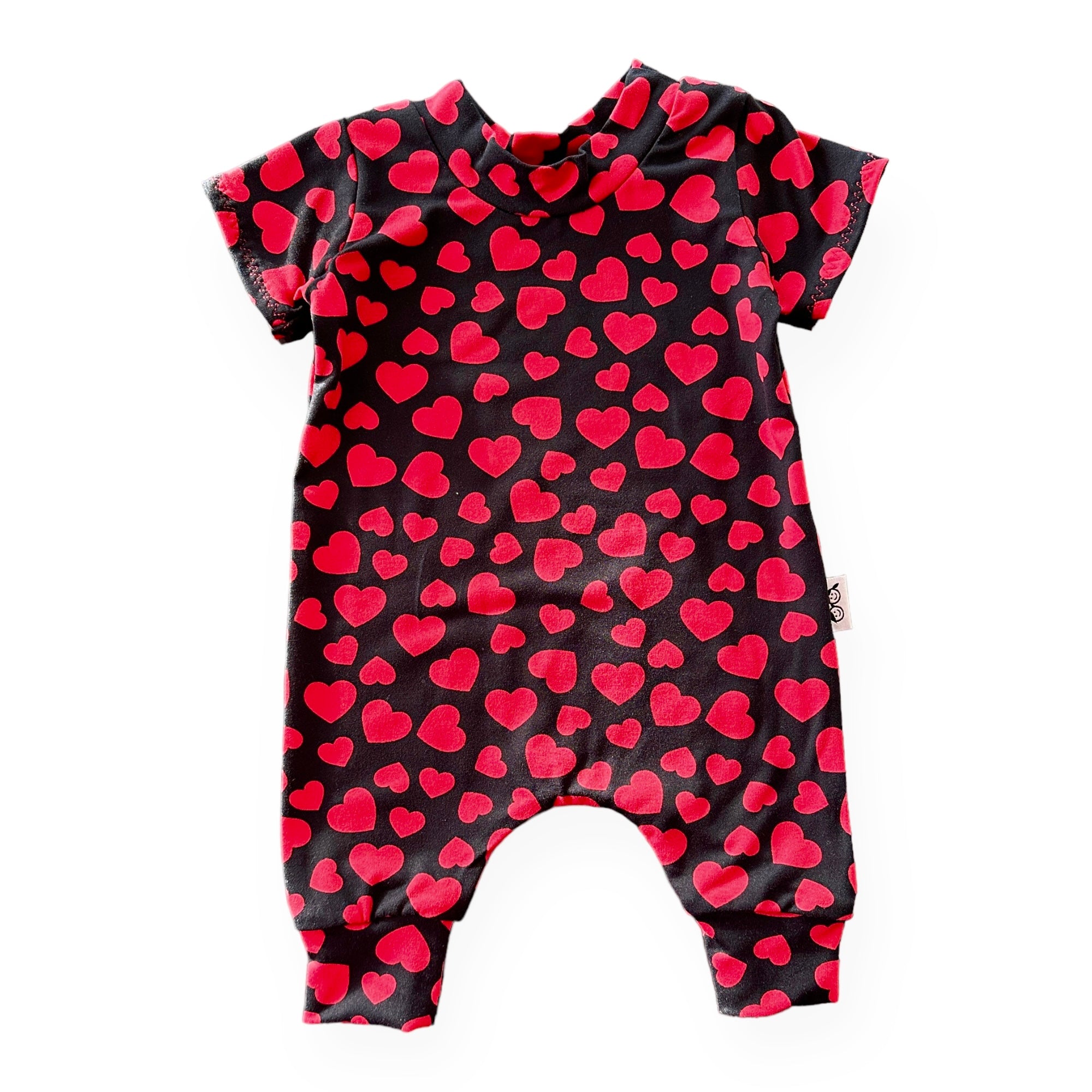 Red Hearts on Black Harem Romper