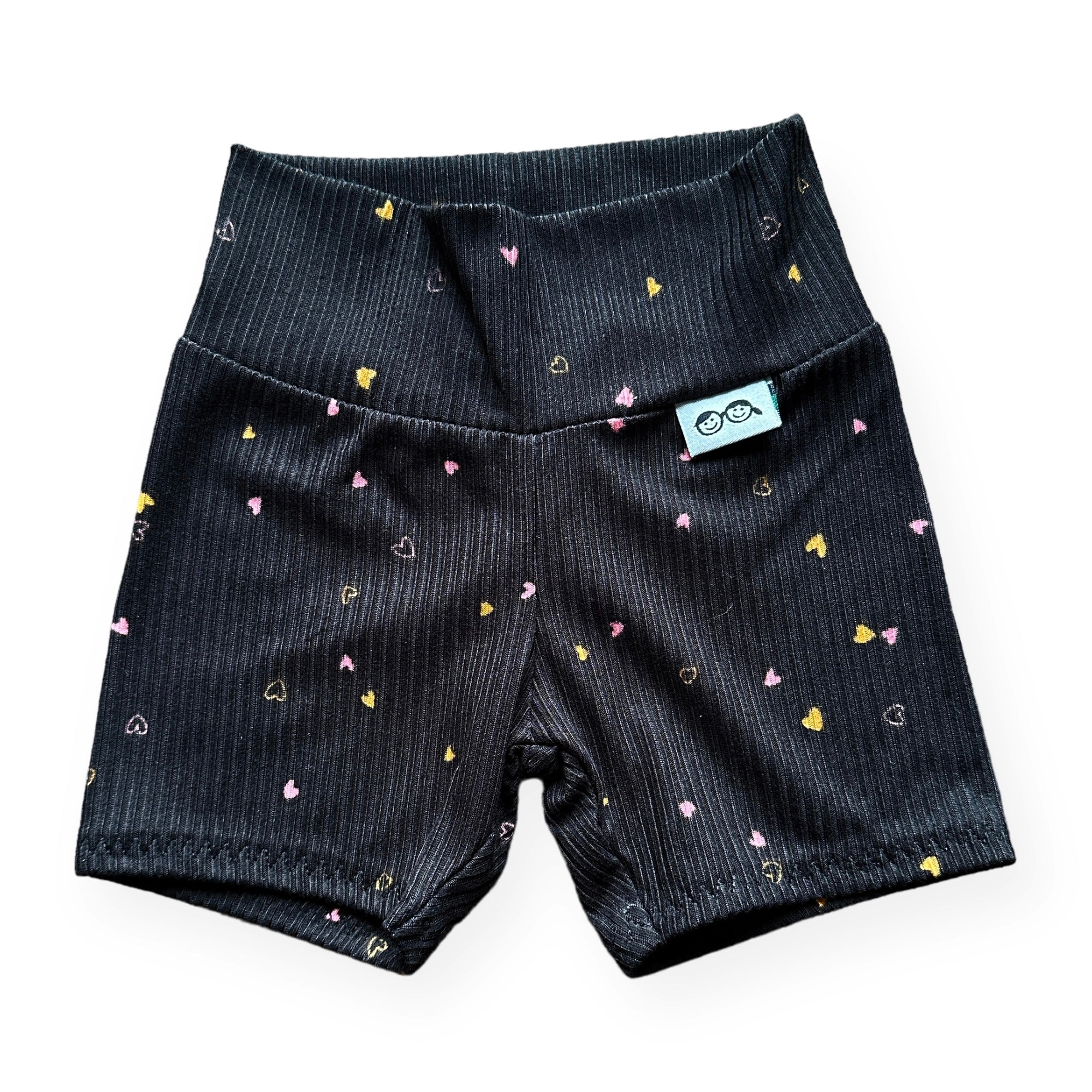Dainty Hearts on Black Ribbed Biker Shorts