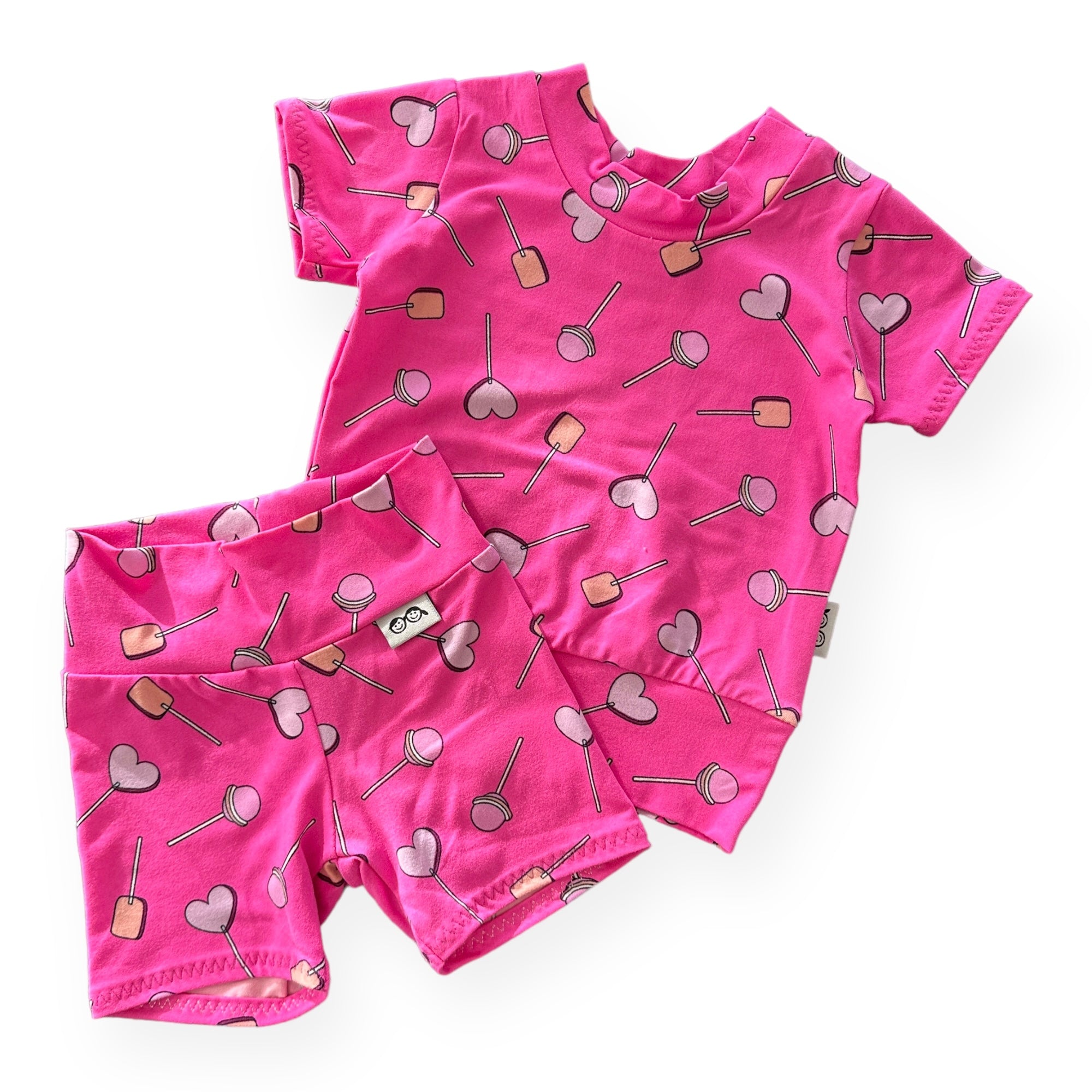 Lollipops on Pink Biker Shorts Lounge Set