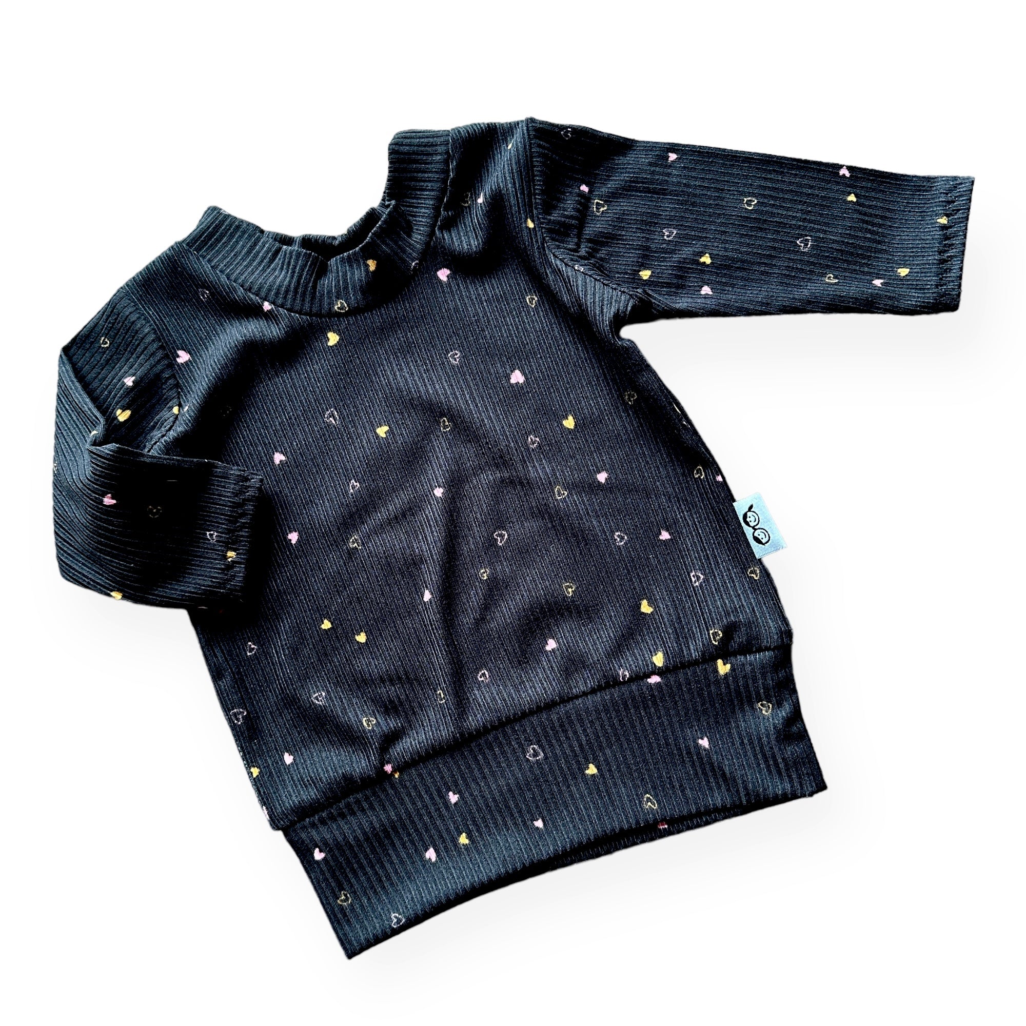 Dainty Hearts on Black Ribbed Lounge Top