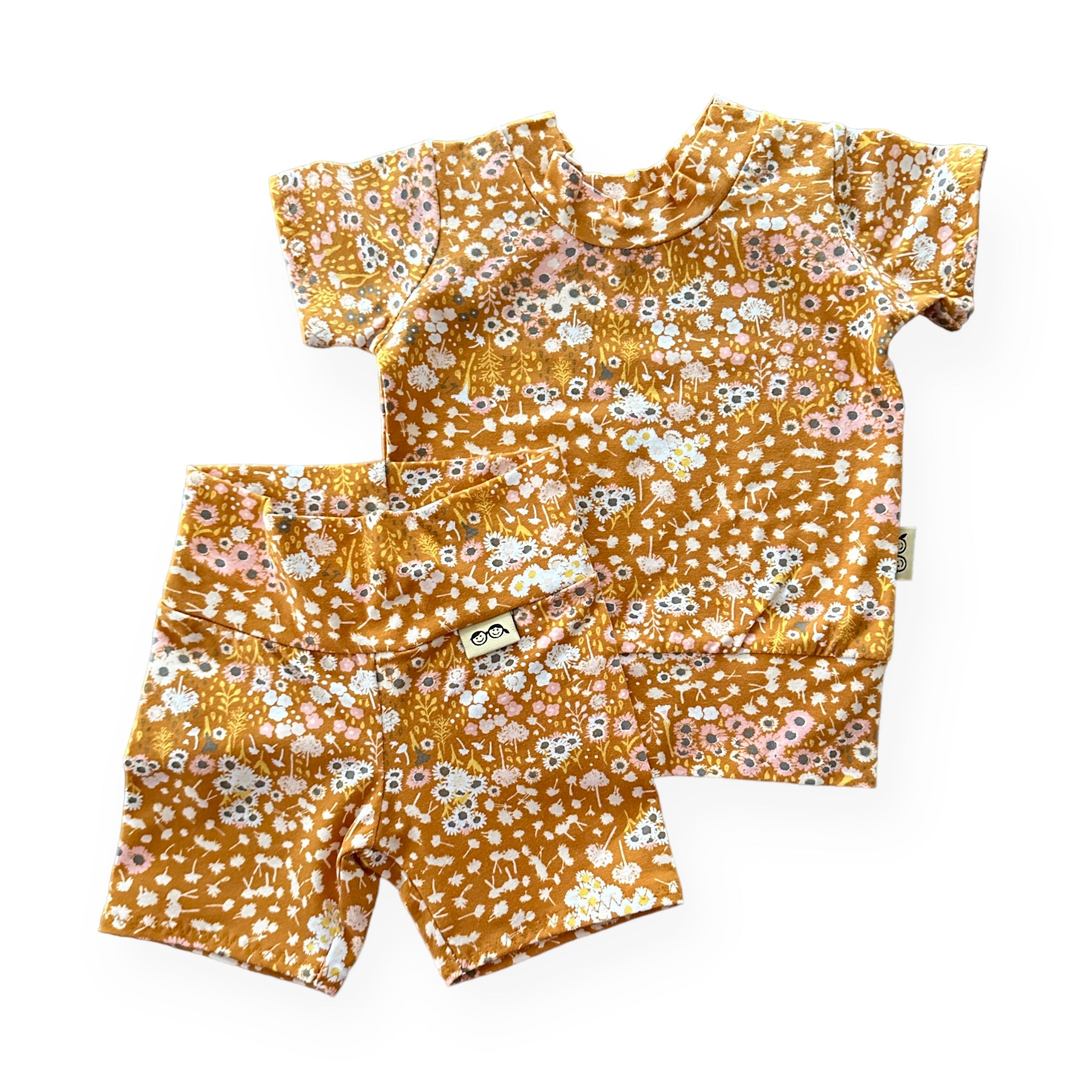 Mustard Floral Biker Shorts Lounge Set