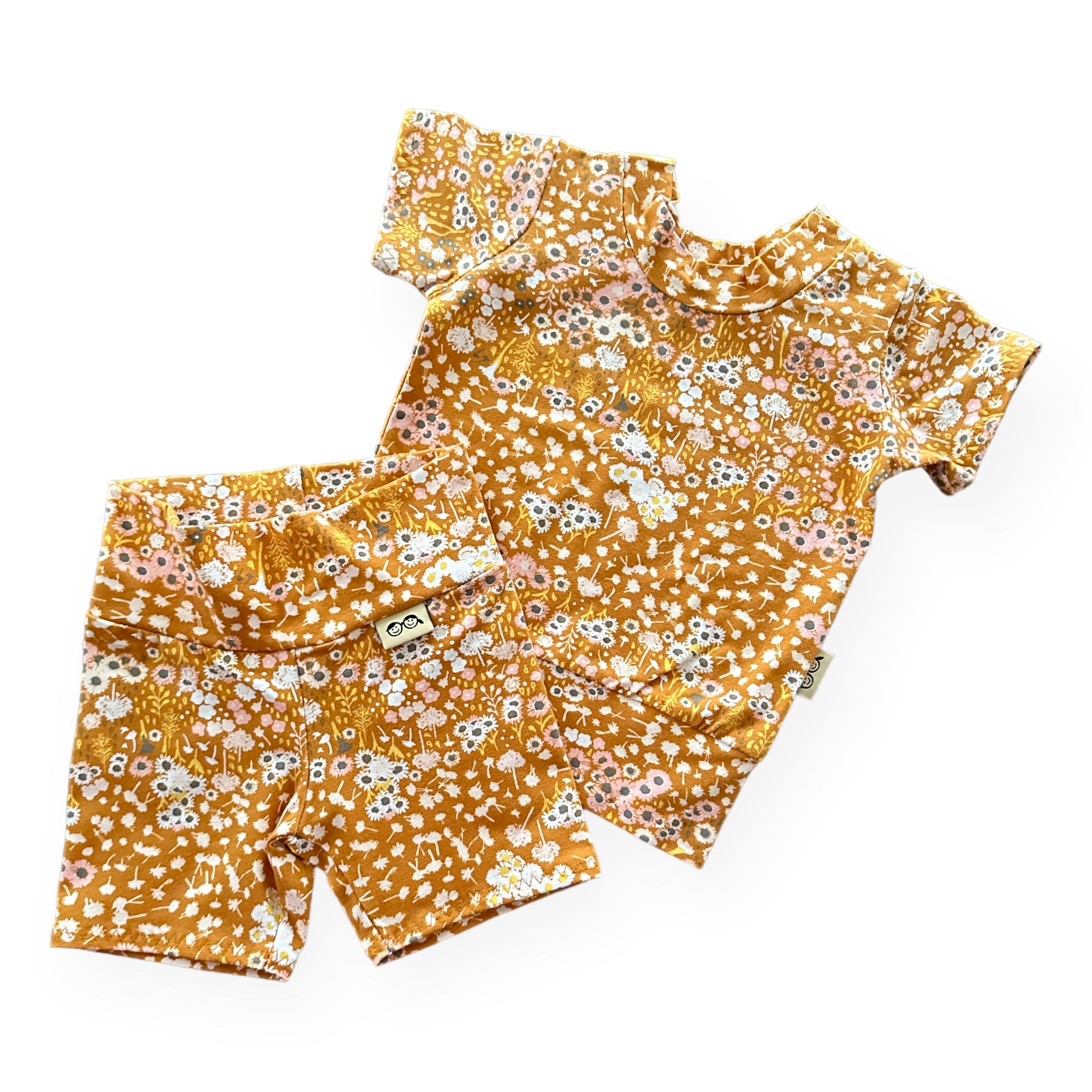 Mustard Floral Biker Shorts Lounge Set