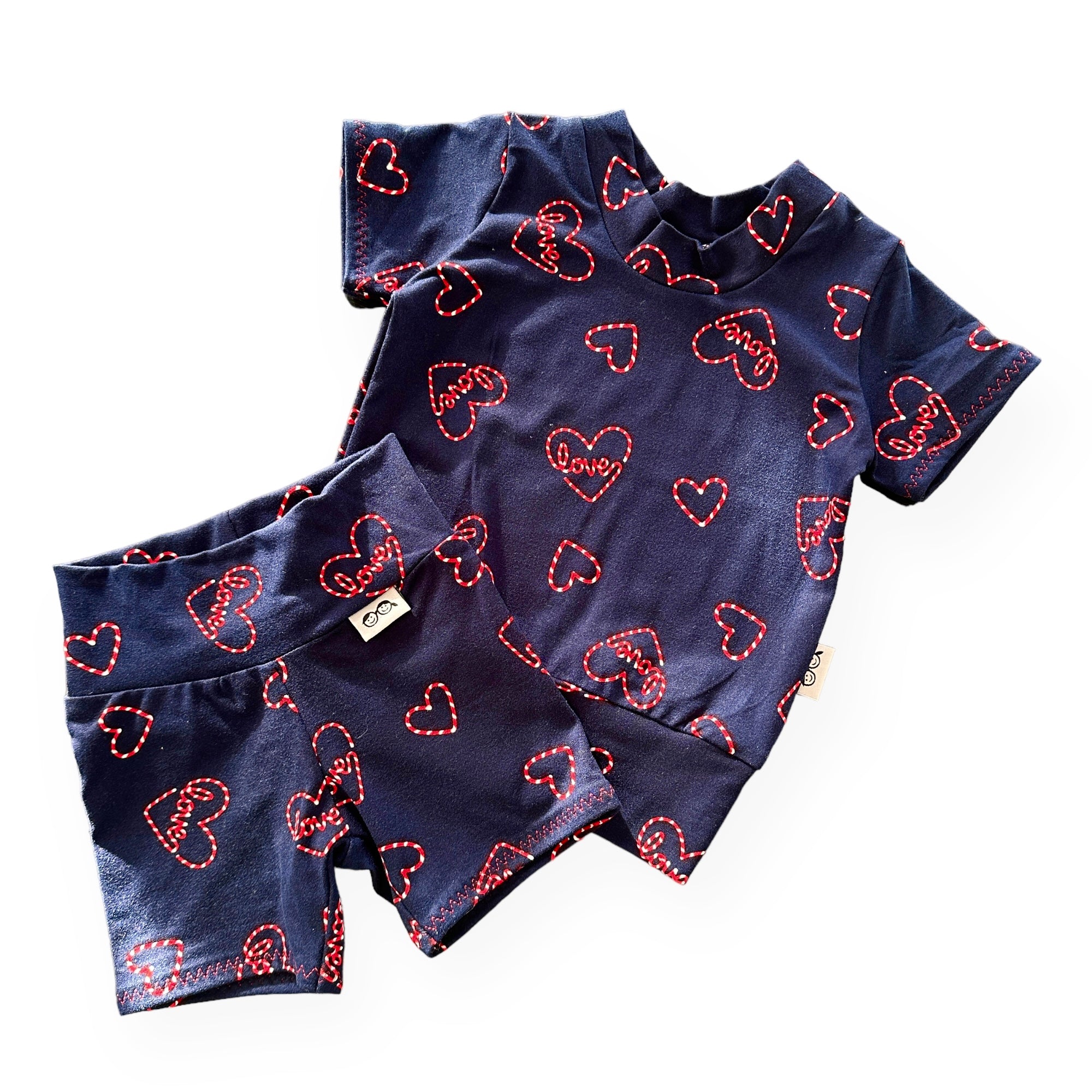 Love Hearts on Blue Biker Shorts Lounge Set