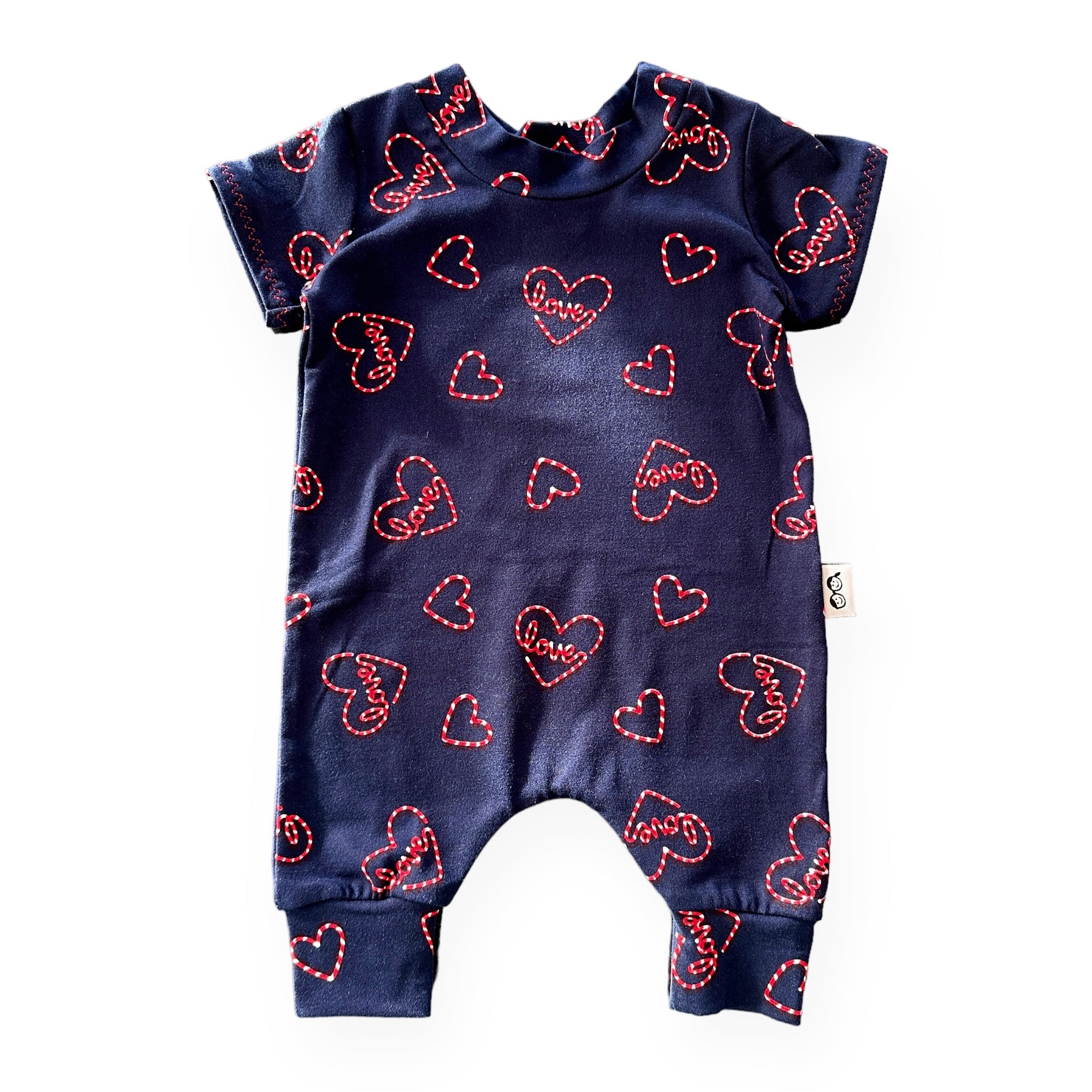 Love Hearts on Blue Harem Romper
