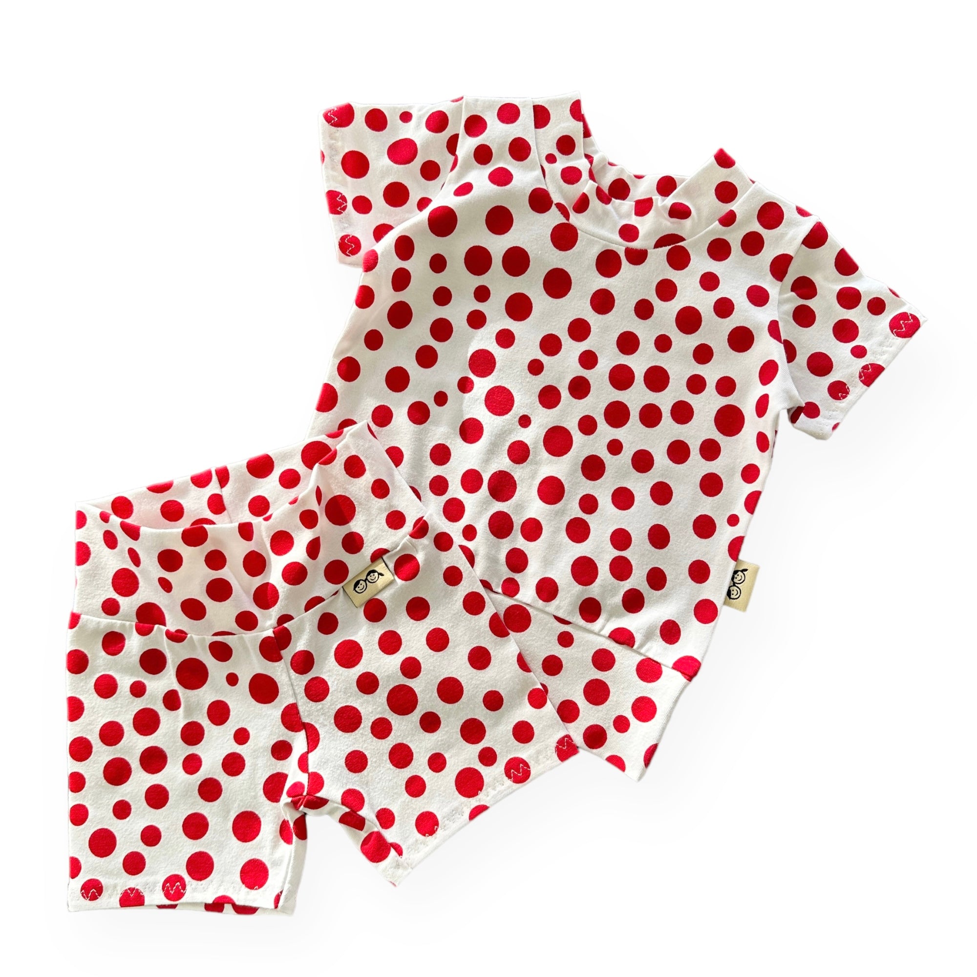 White Red Polka Dots Biker Shorts Lounge Set