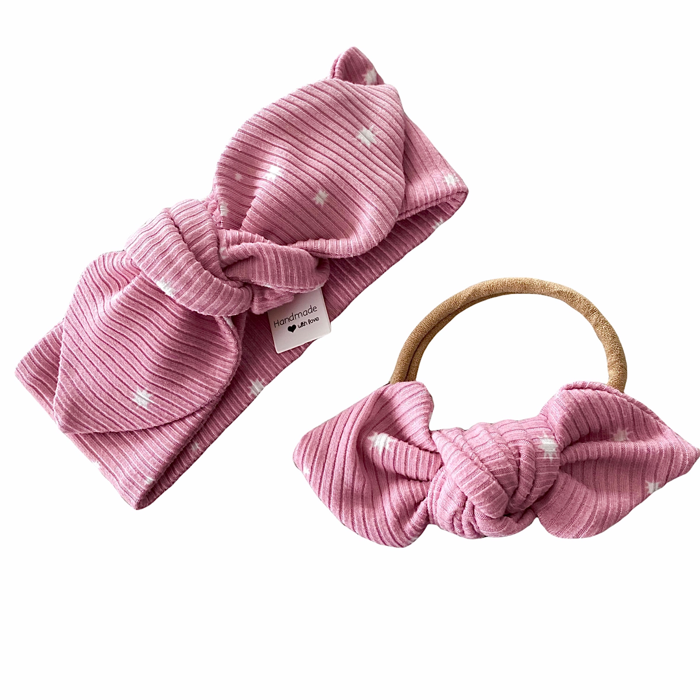 My Lucky Stars on Pink Ribbed Headbands