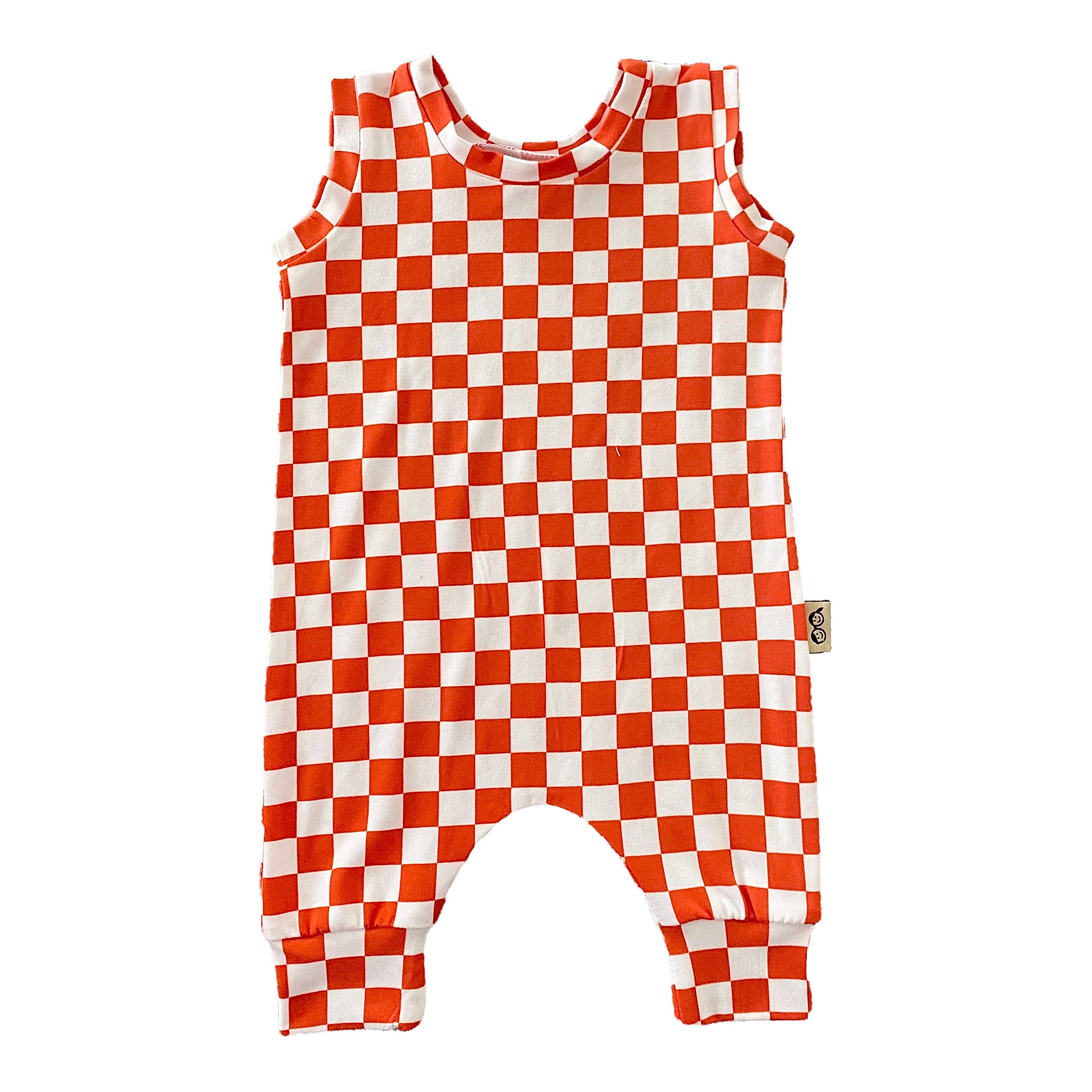 Orange Retro Checkered Harem Romper