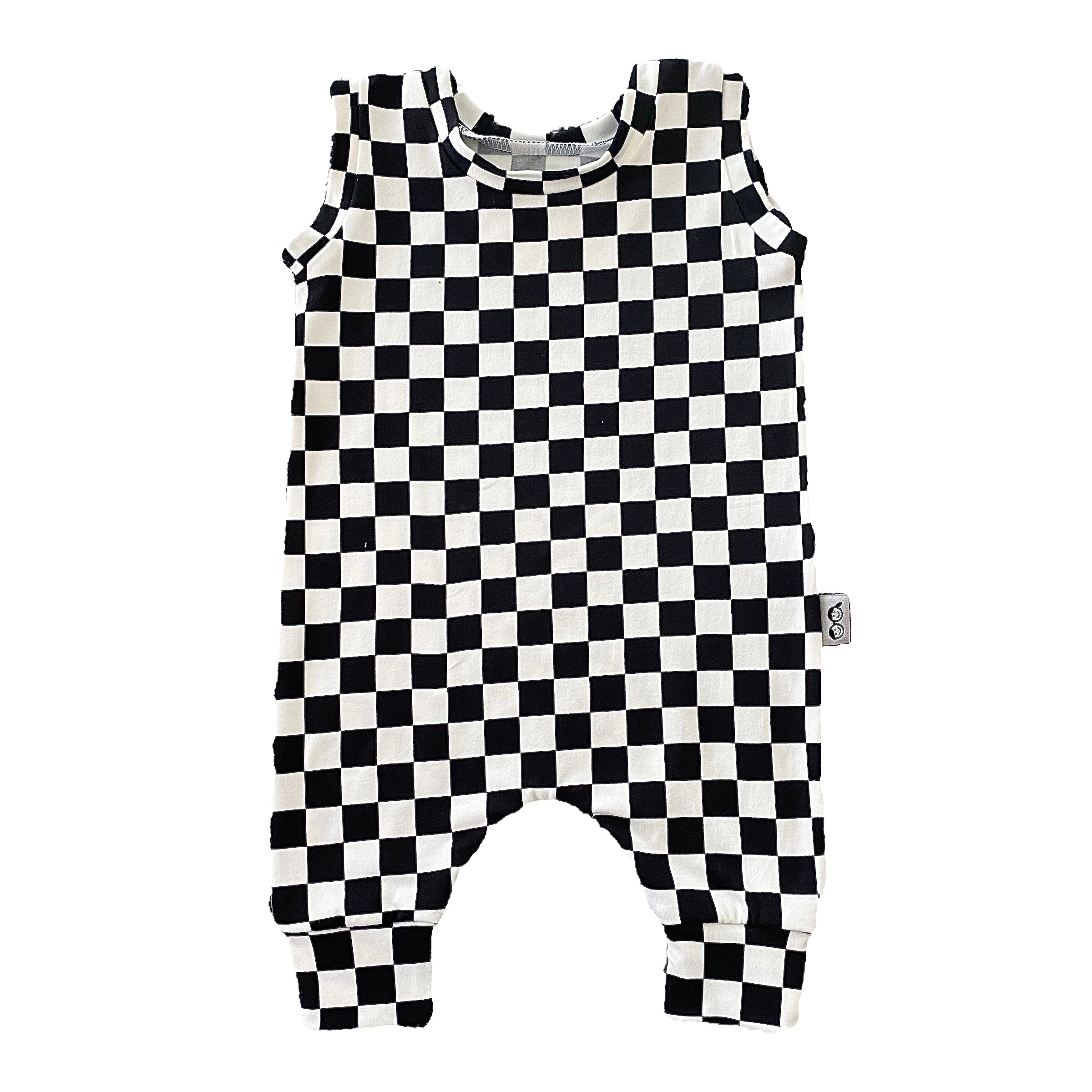 Black Retro Checkered Harem Romper