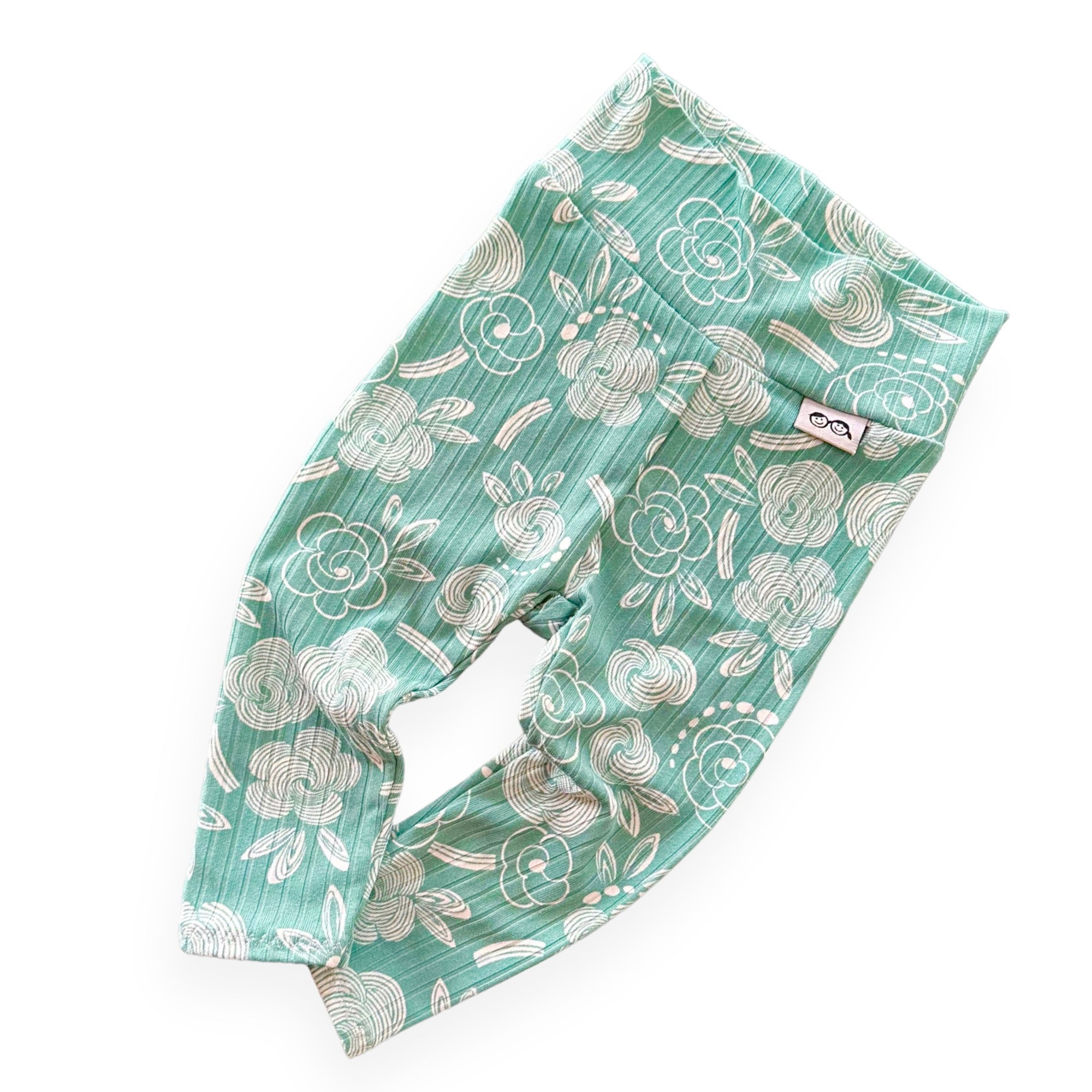 Geo Flowers Seafoam Ribbed Leggings