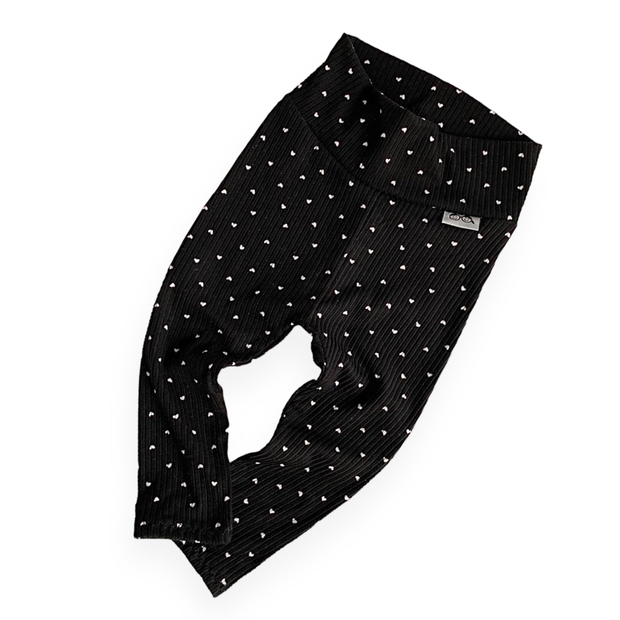 White Hearts on Black Ribbed Leggings