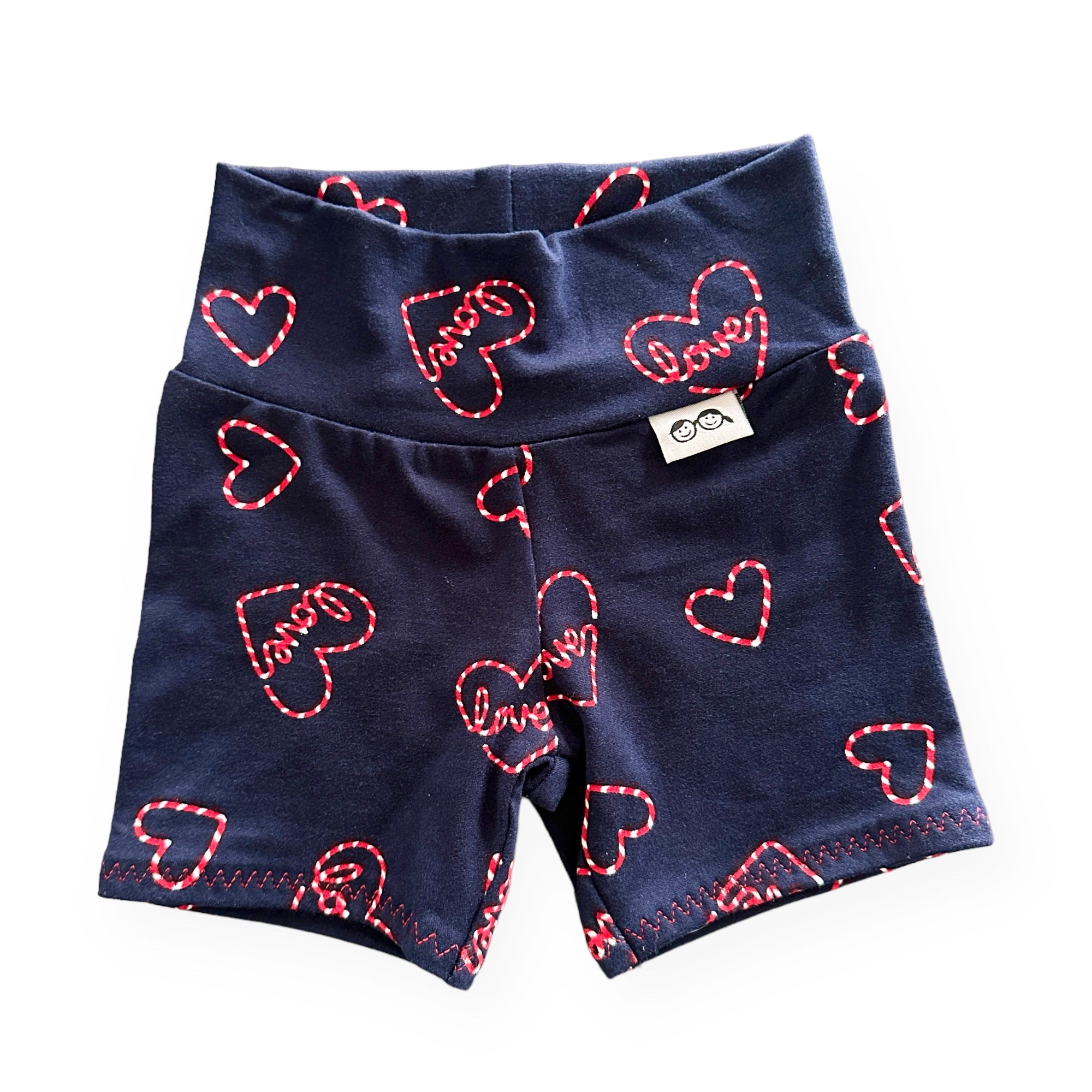 Love Hearts on Blue Biker Shorts