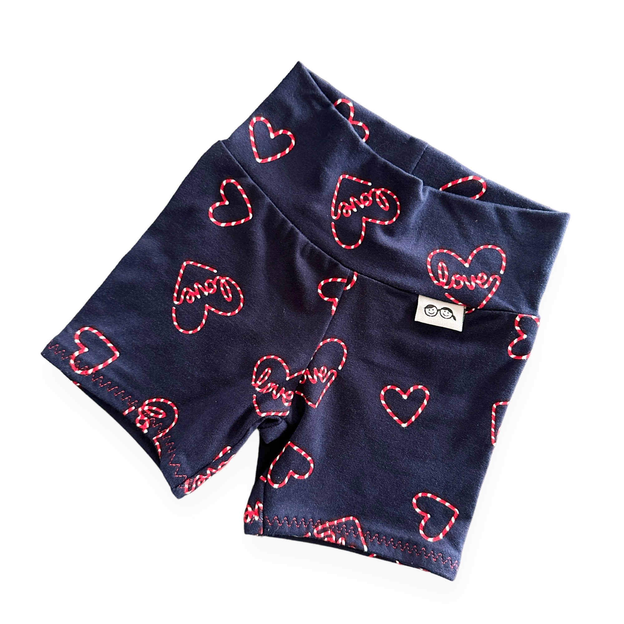Love Hearts on Blue Biker Shorts