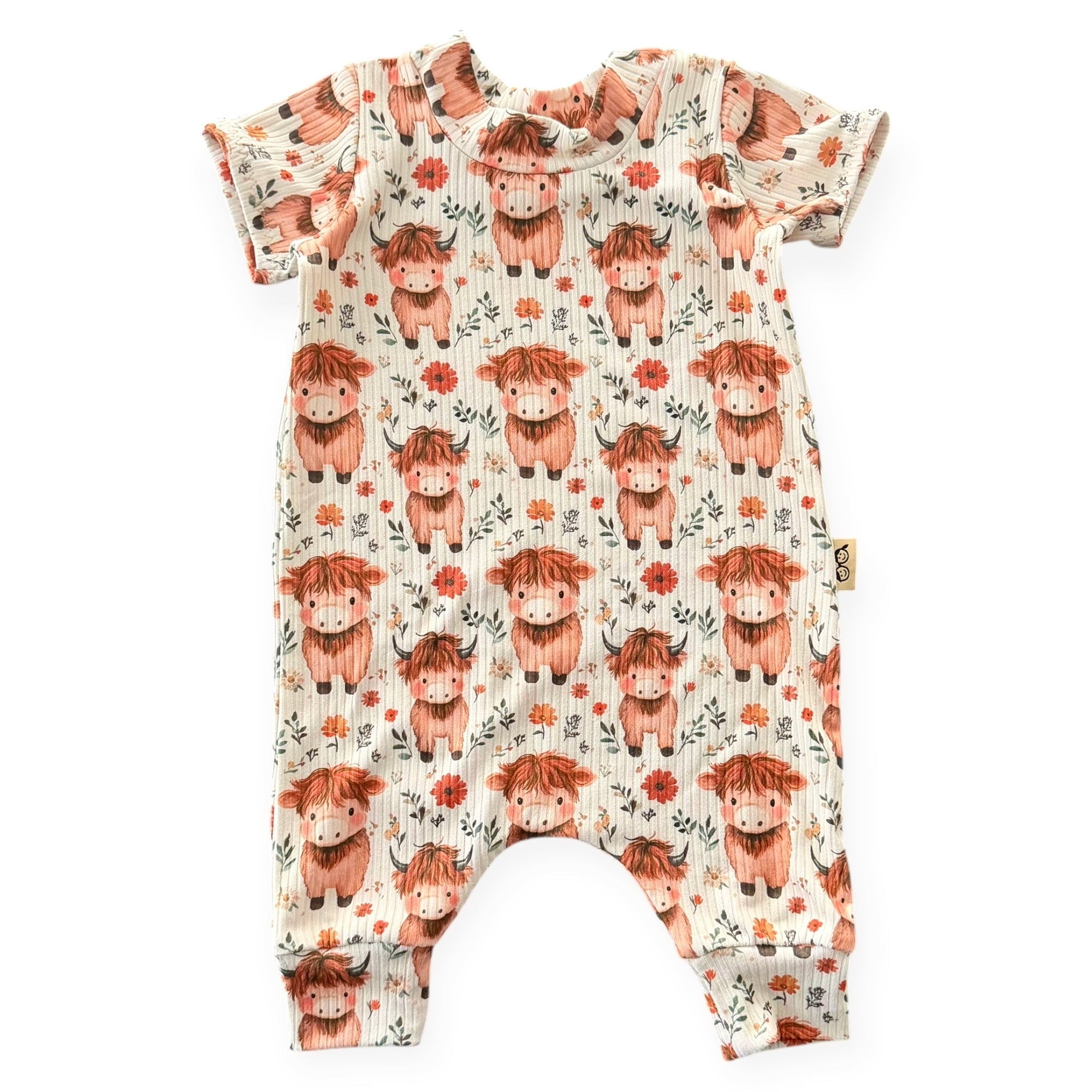 Highland Cow Blooms Ribbed Harem Romper