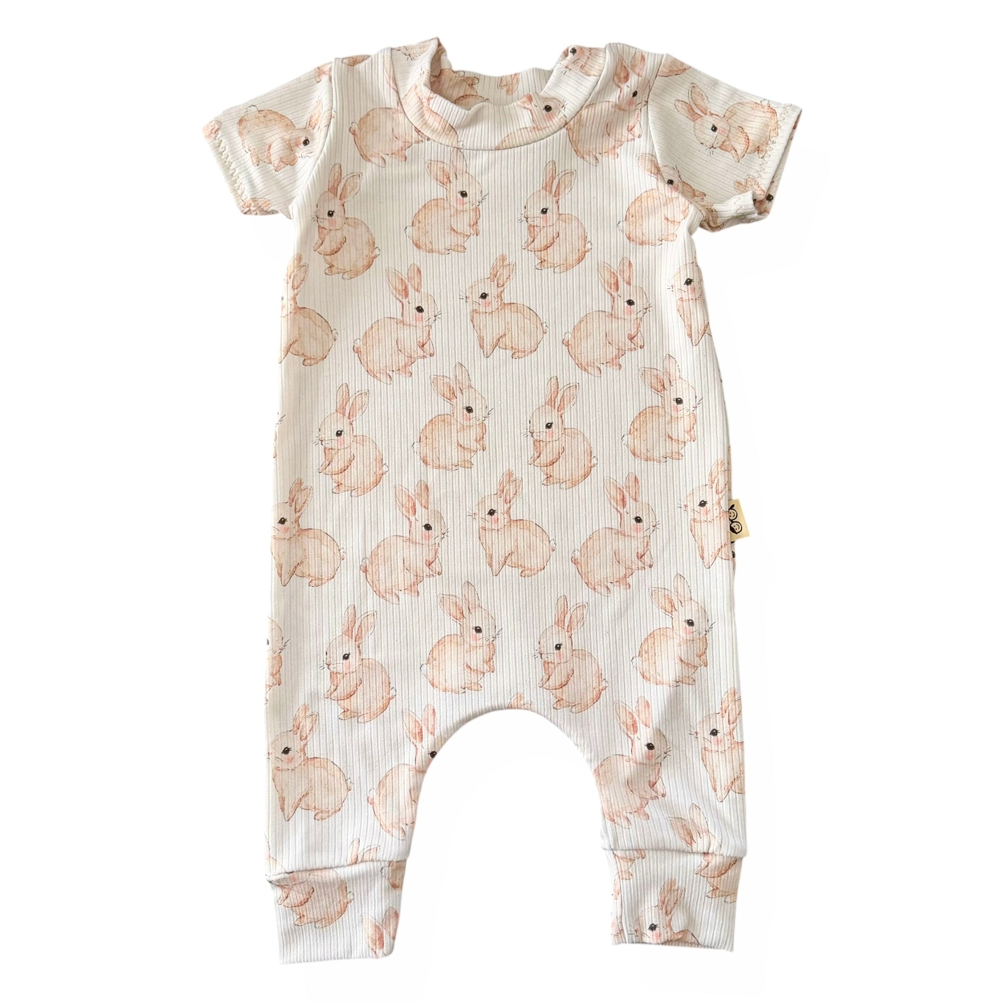 Watercolor Bunnies Ribbed Harem Romper