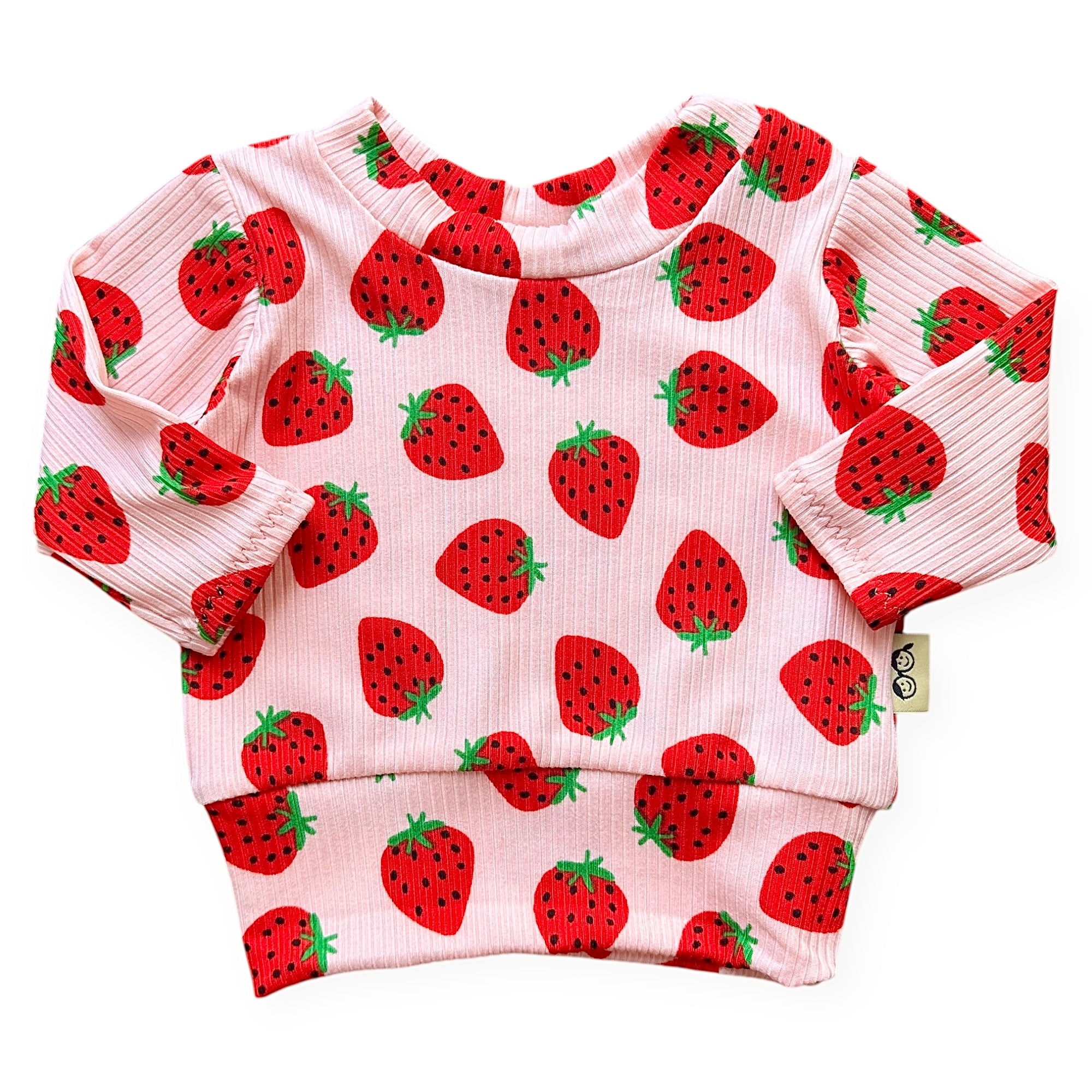Pink Strawberries Ribbed Top - Short, Long or Sleeveless