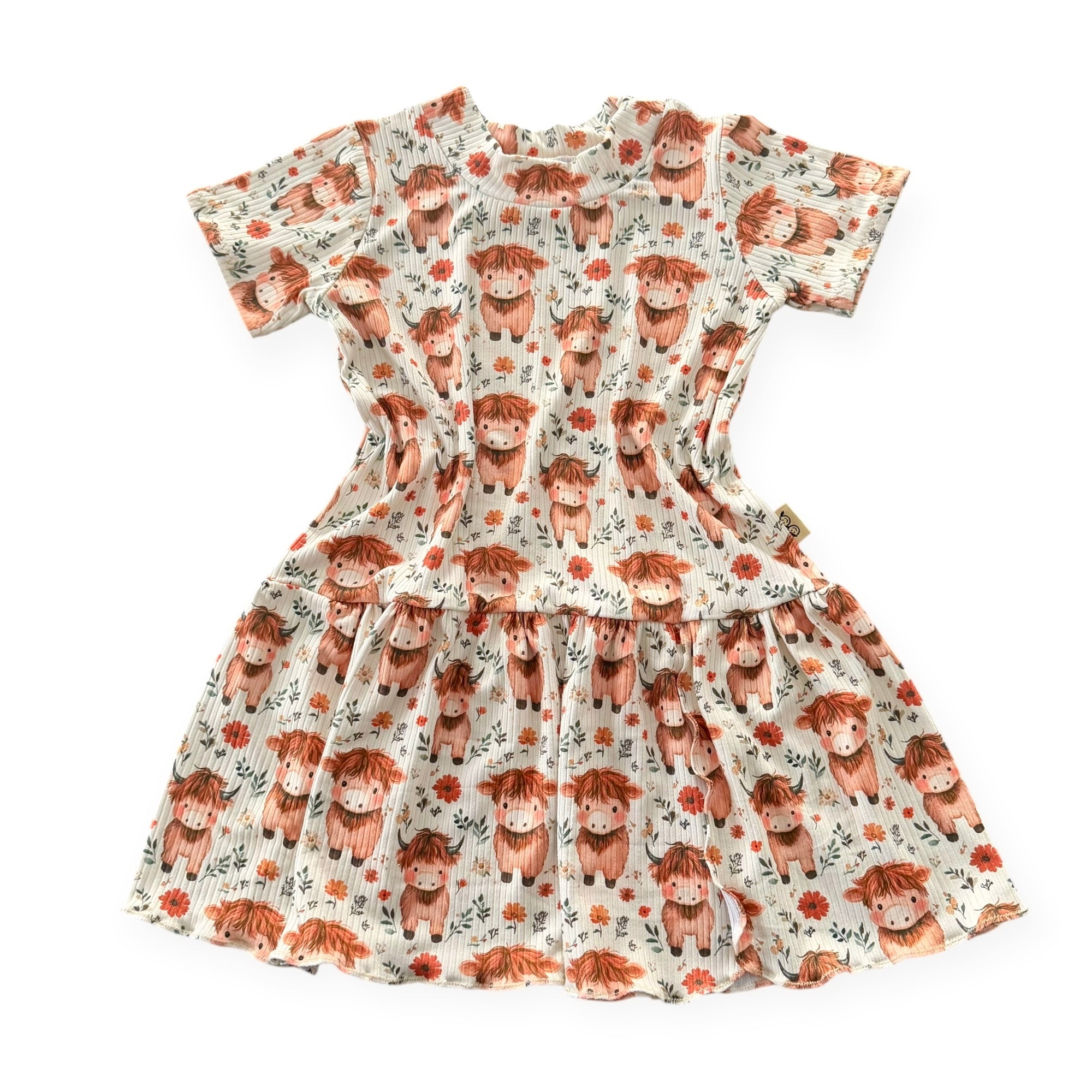 Highland Cow Blooms Ribbed Dress