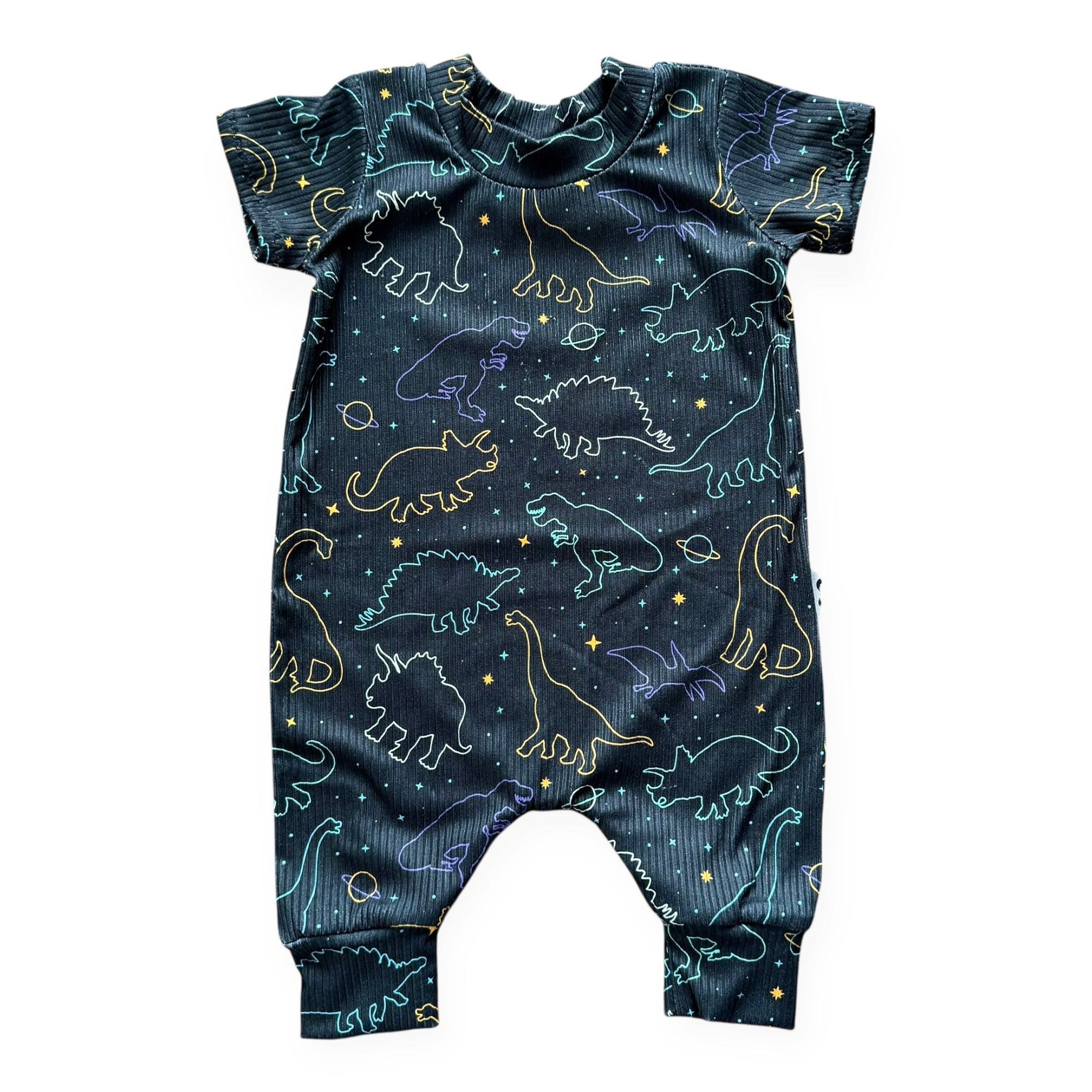 Cosmic Dino Nights Ribbed Harem Romper