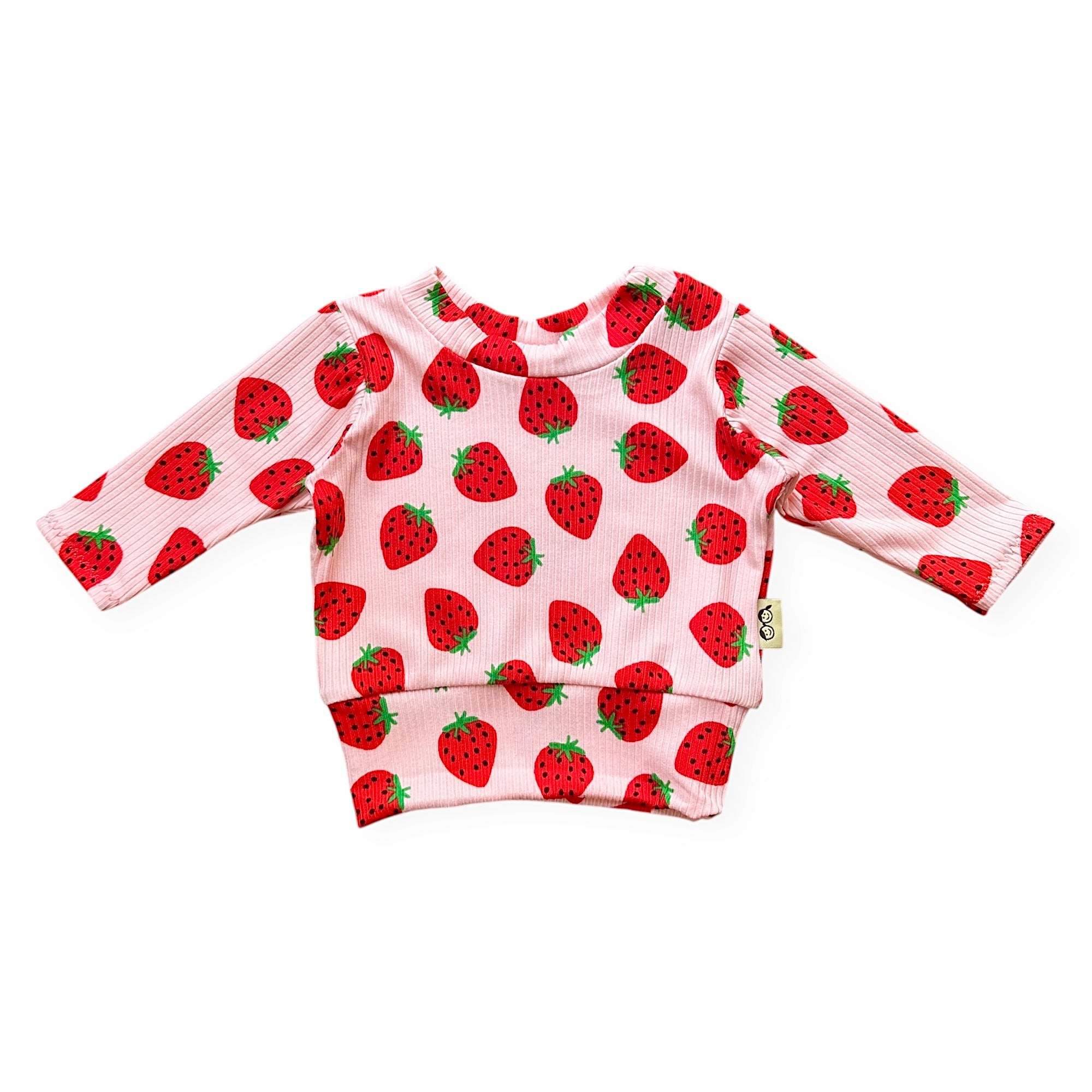 Pink Strawberries Ribbed Top - Short, Long or Sleeveless