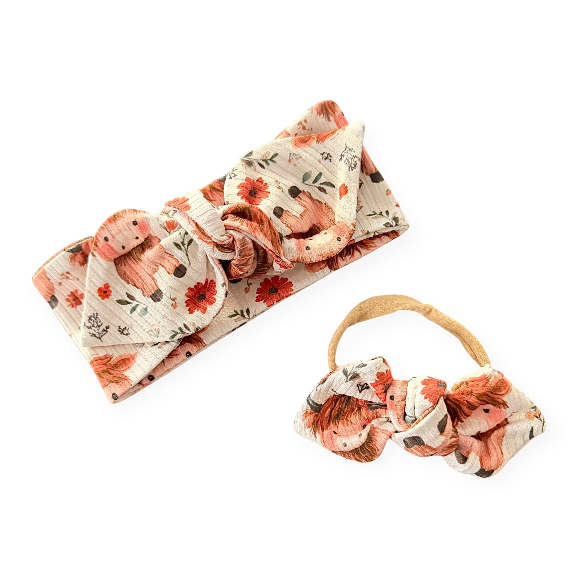 Highland Cow Blooms Ribbed Headbands