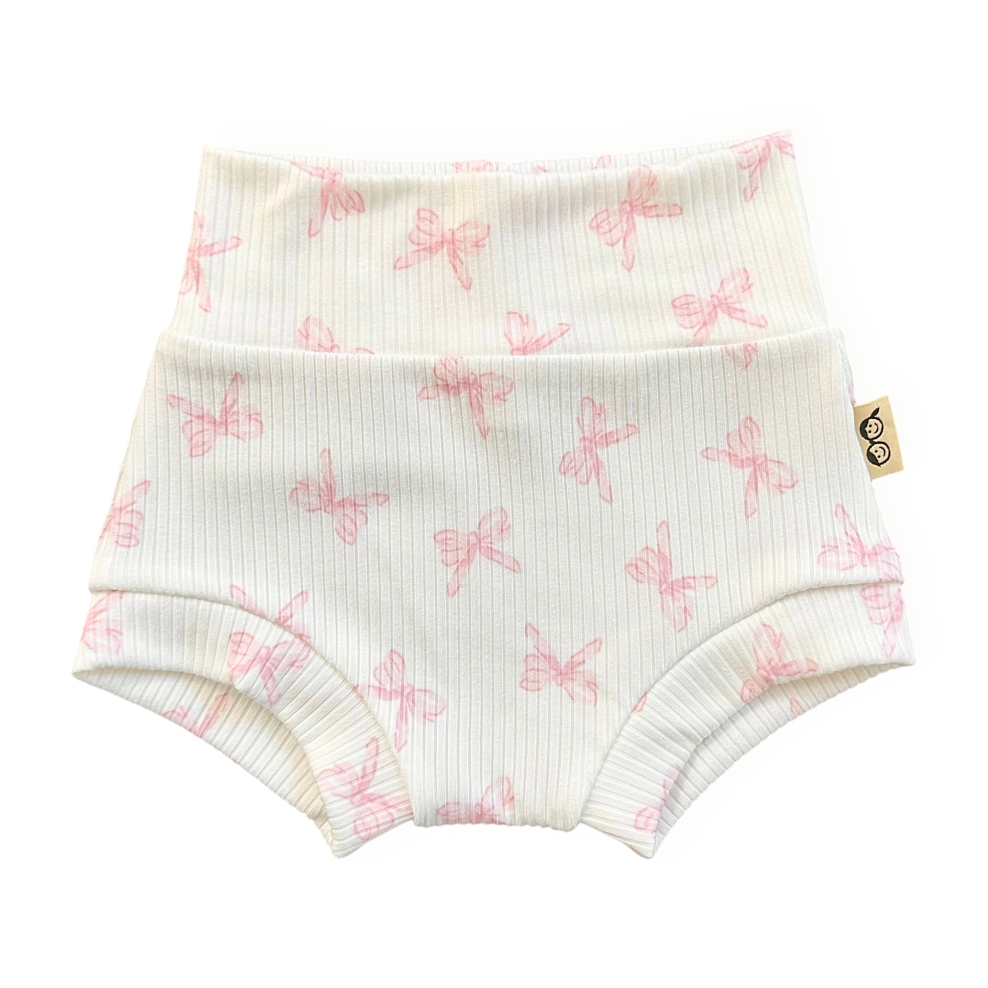 Pink bows ribbed baby bummies, handmade cotton toddler shorts