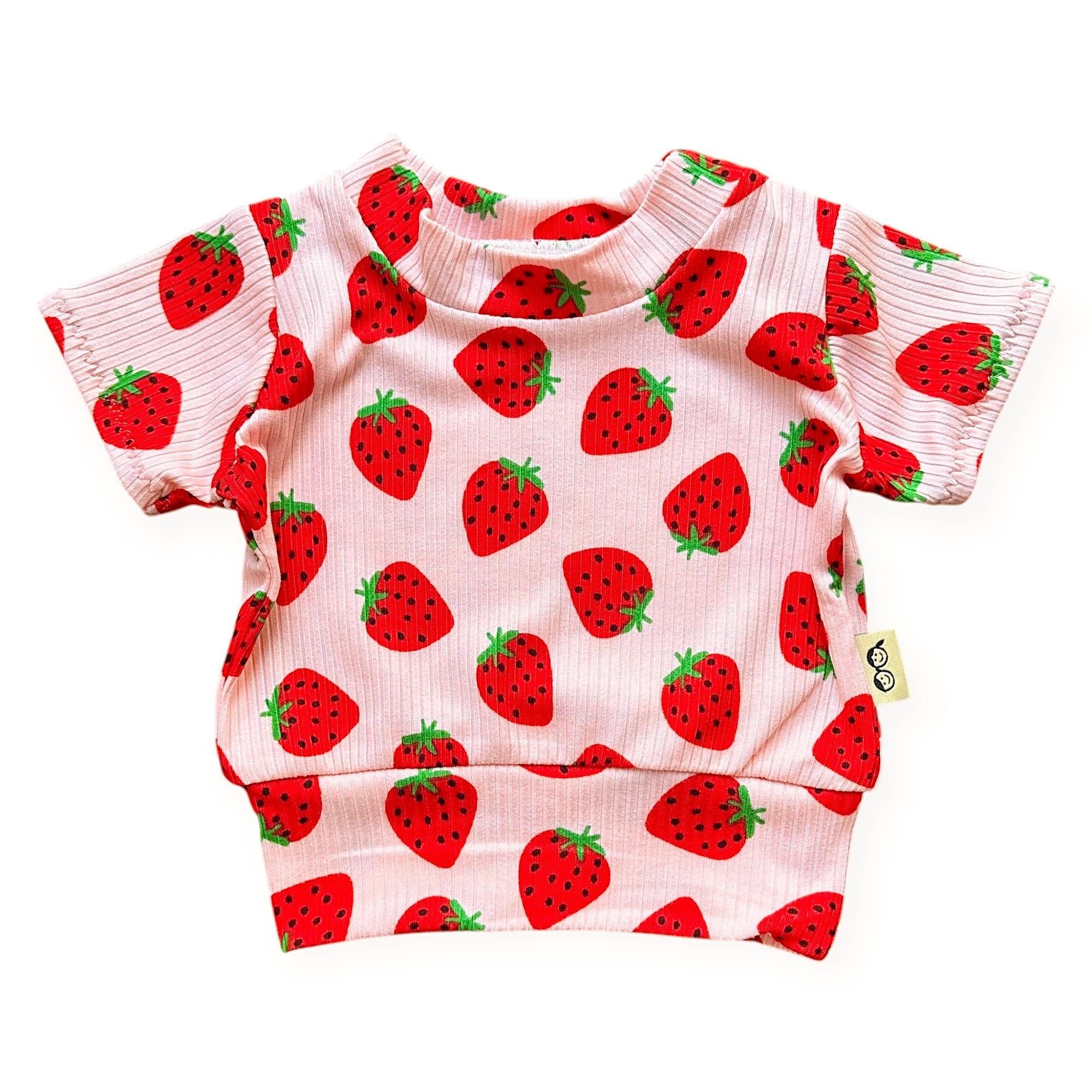 Pink Strawberries Ribbed Top - Short, Long or Sleeveless